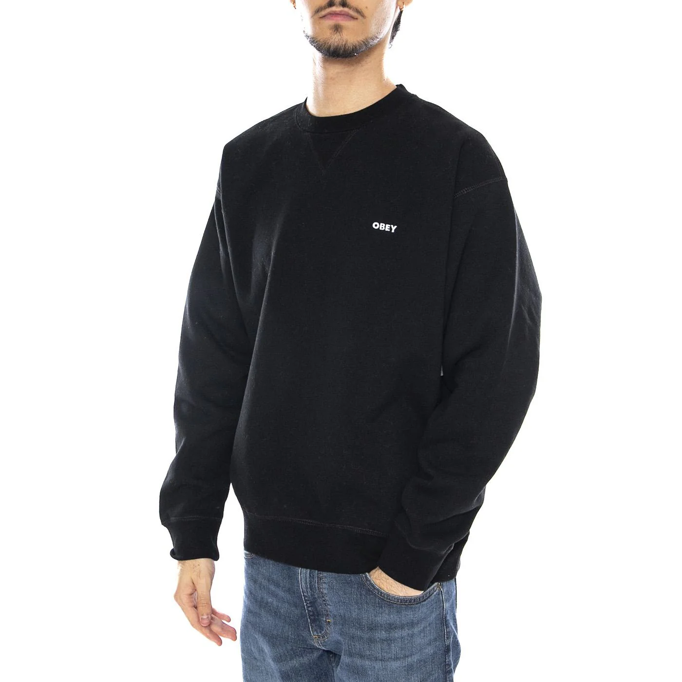 Established Works Bold Crew II Fleece Black - Felpa Girocollo Nera  Uomo OBEY