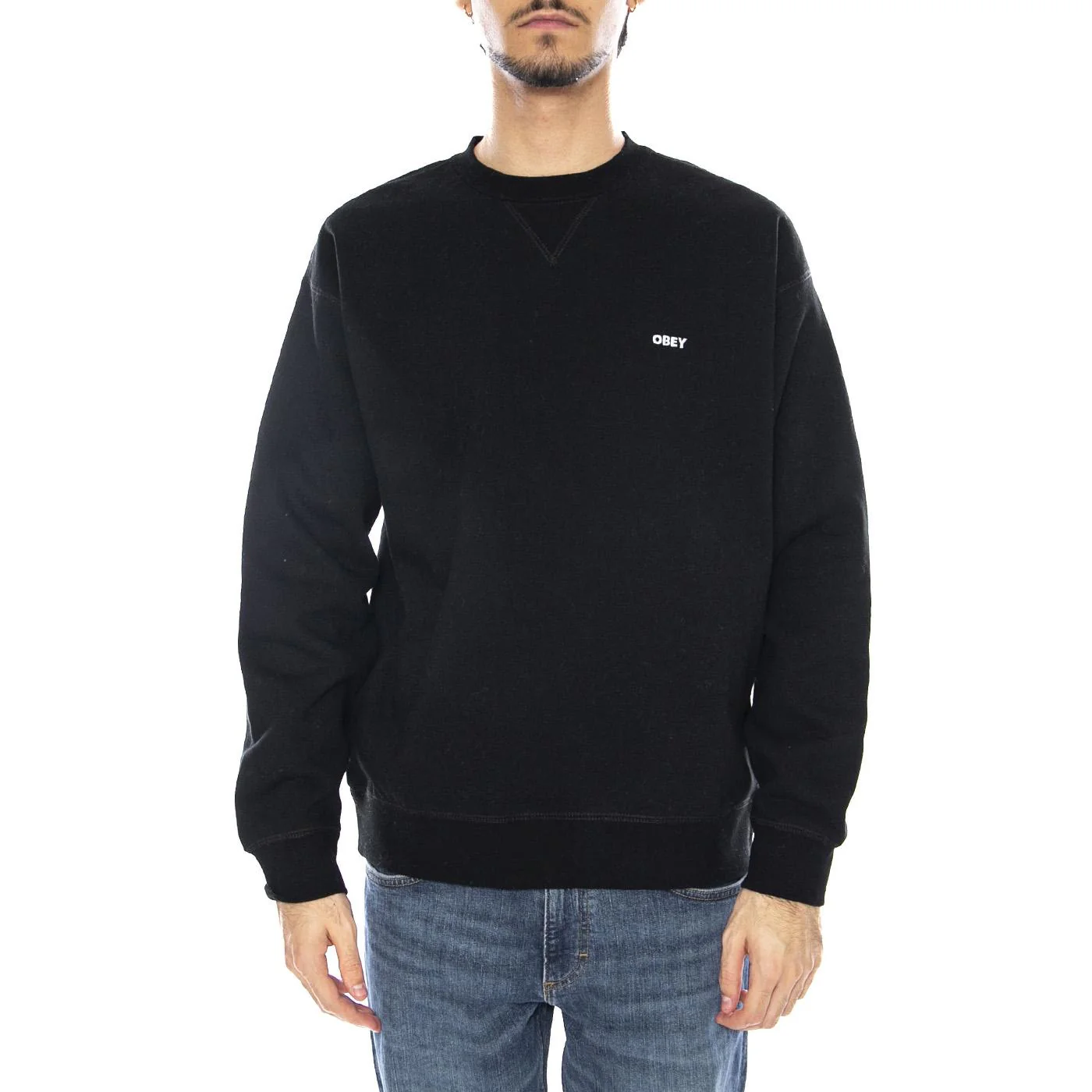 Established Works Bold Crew II Fleece Black - Felpa Girocollo Nera  Uomo OBEY - Image 2
