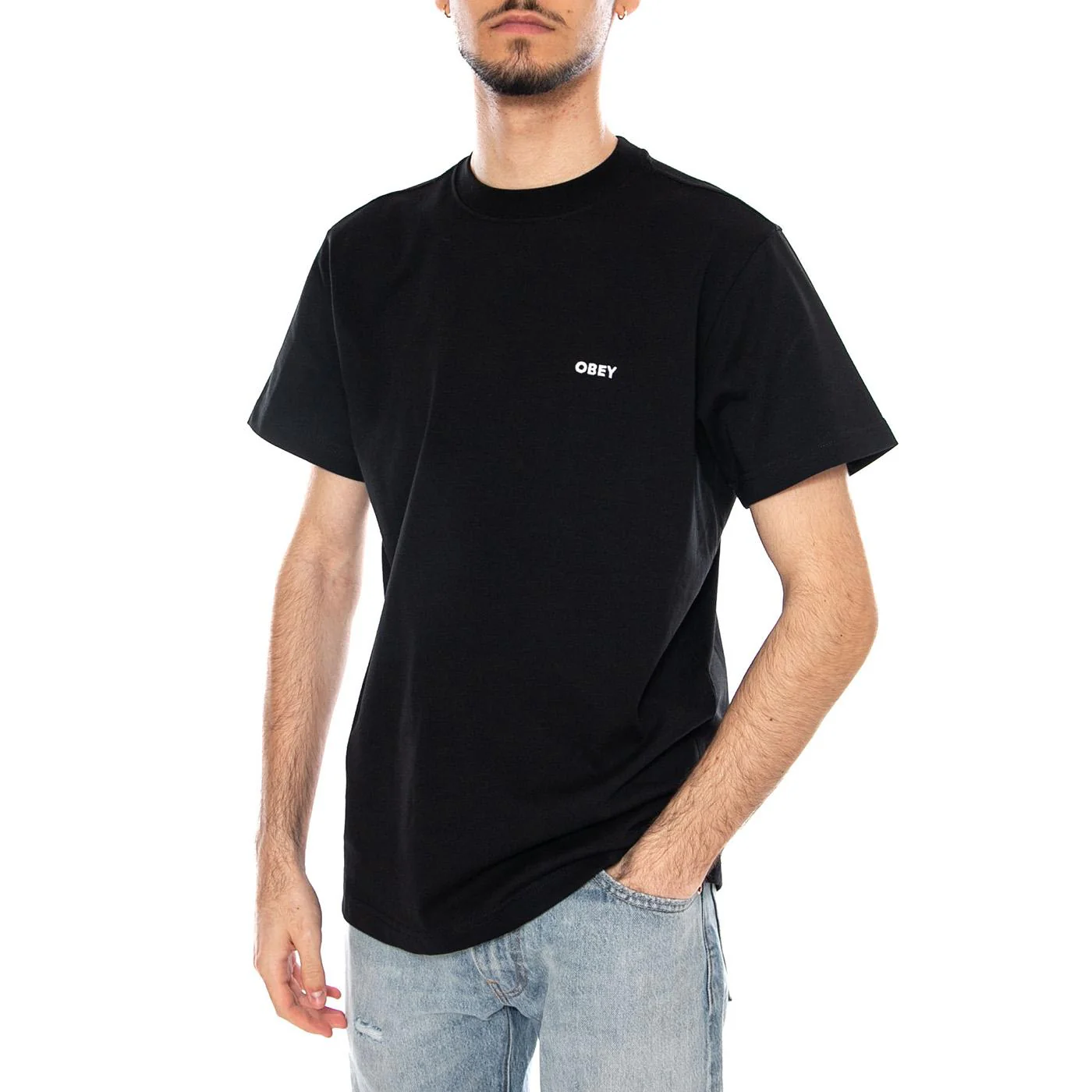 Established Works Bold Tee SS Black - Maglietta Girocollo Uomo Nera  Uomo OBEY