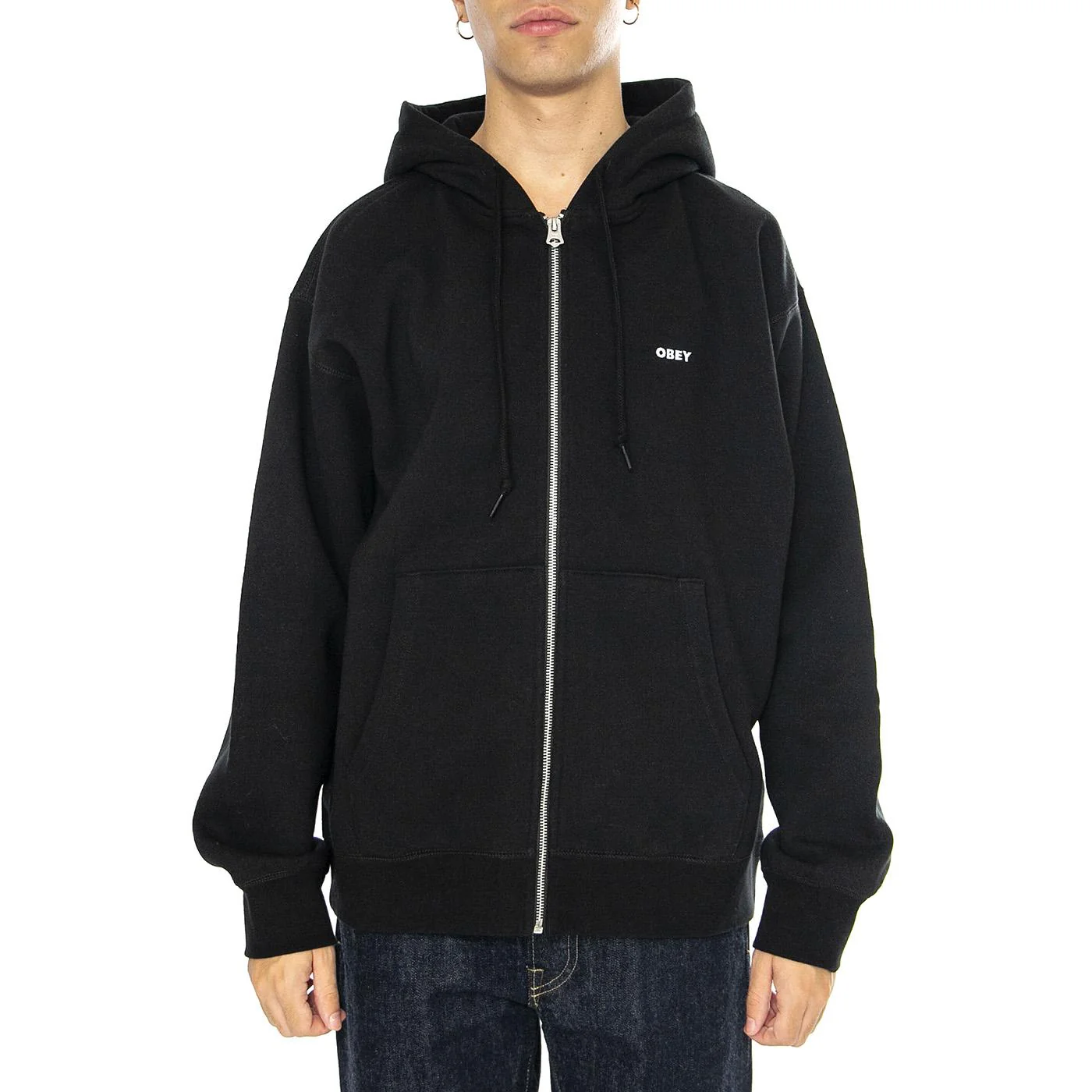 Established Works Bold Zip Hood II Fleece Black - Felpa Uomo Nera Uomo OBEY - Image 2