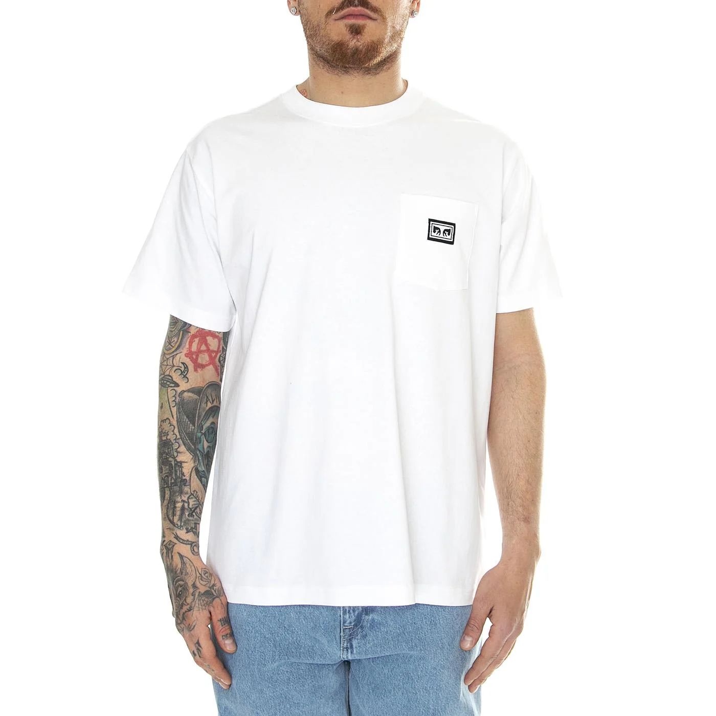 Established Works Eyes Pocket Tee SS White - Maglietta Girocollo Uomo Bianca Uomo OBEY - Image 2