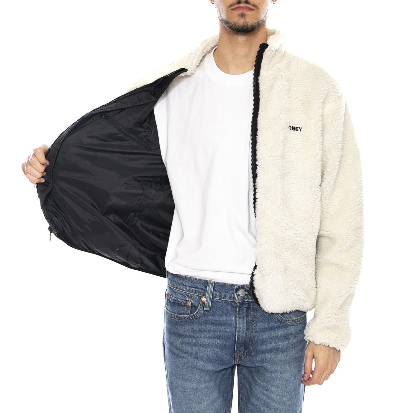 Icon Face Sherpa Jacket Unbleached -- Giacca Uomo Beige Naturale  Uomo OBEY - Image 4