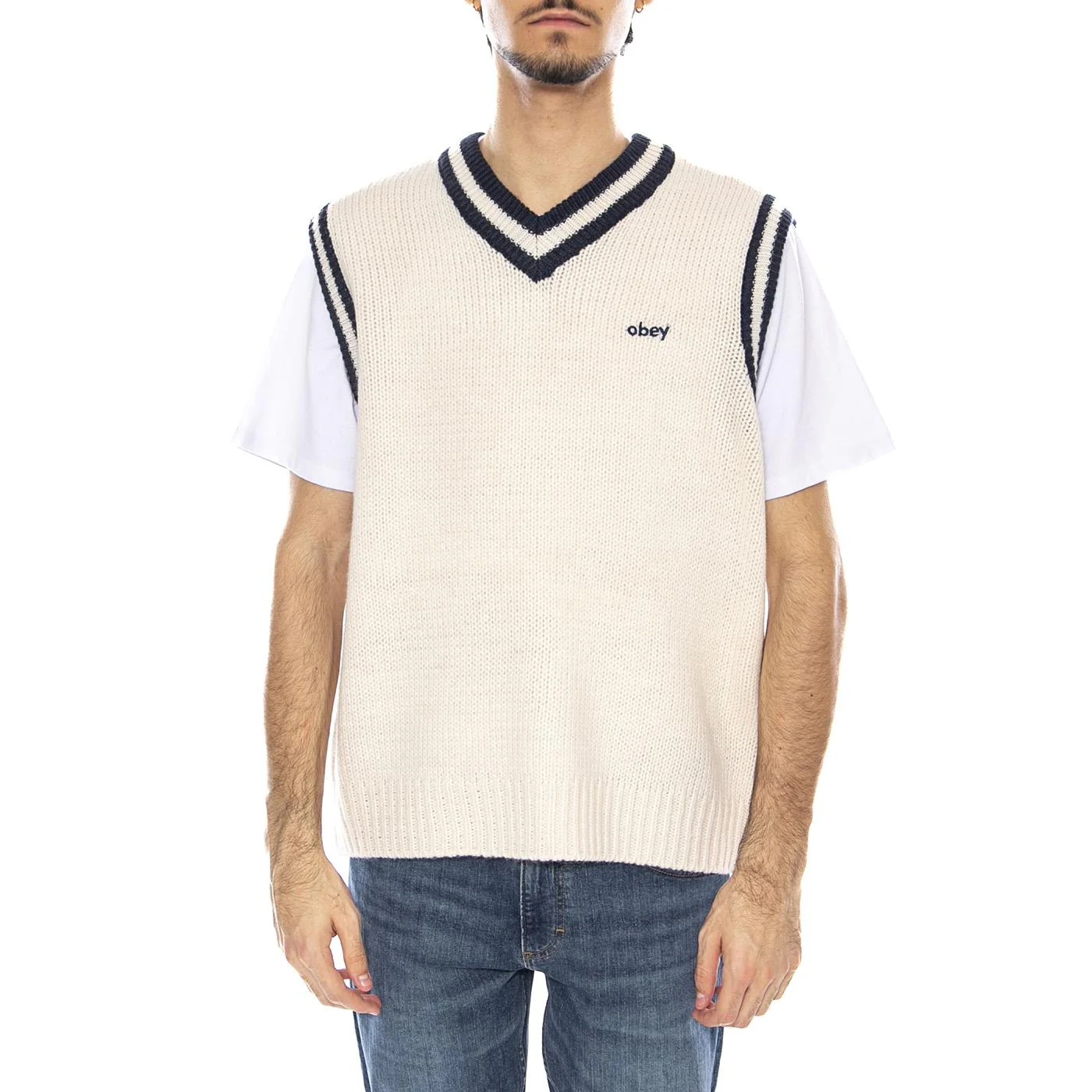 Obey Alden Sweater Vest White - Gilet Uomo Bianco  Uomo OBEY - Image 2