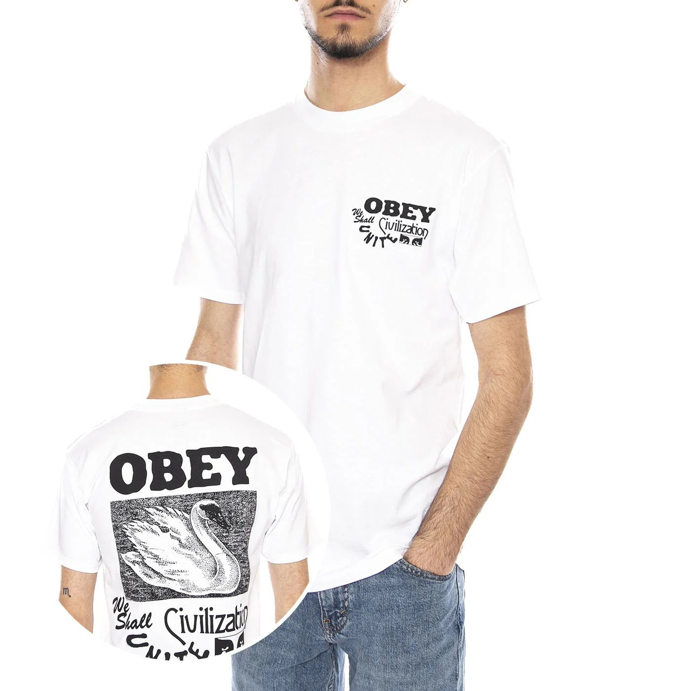 Obey Civilization Tee White -- Maglietta Girocollo Uomo Bianca  Uomo OBEY