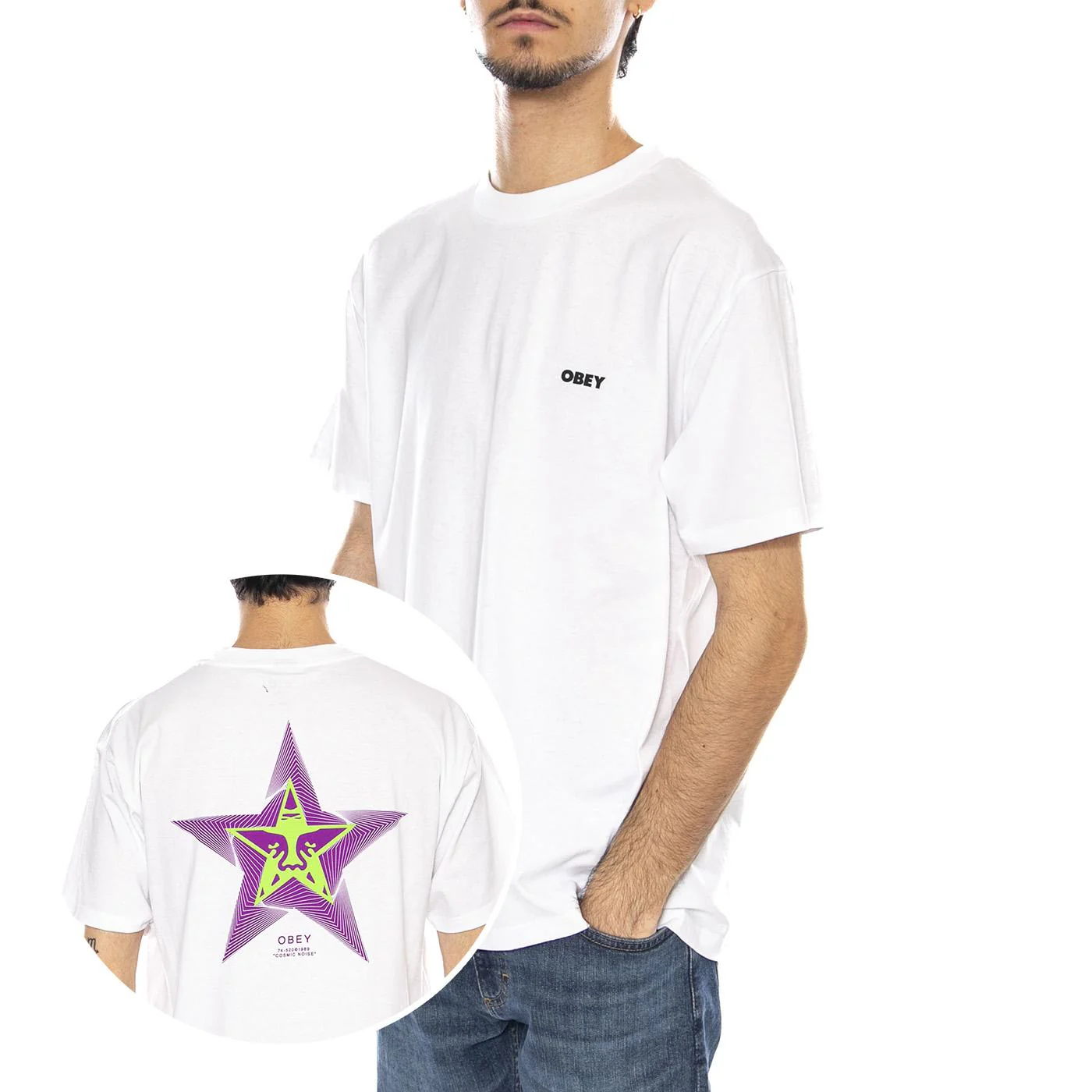 Obey Cosmic Noise Tee White - Maglietta Girocollo Uomo Bianca Uomo OBEY
