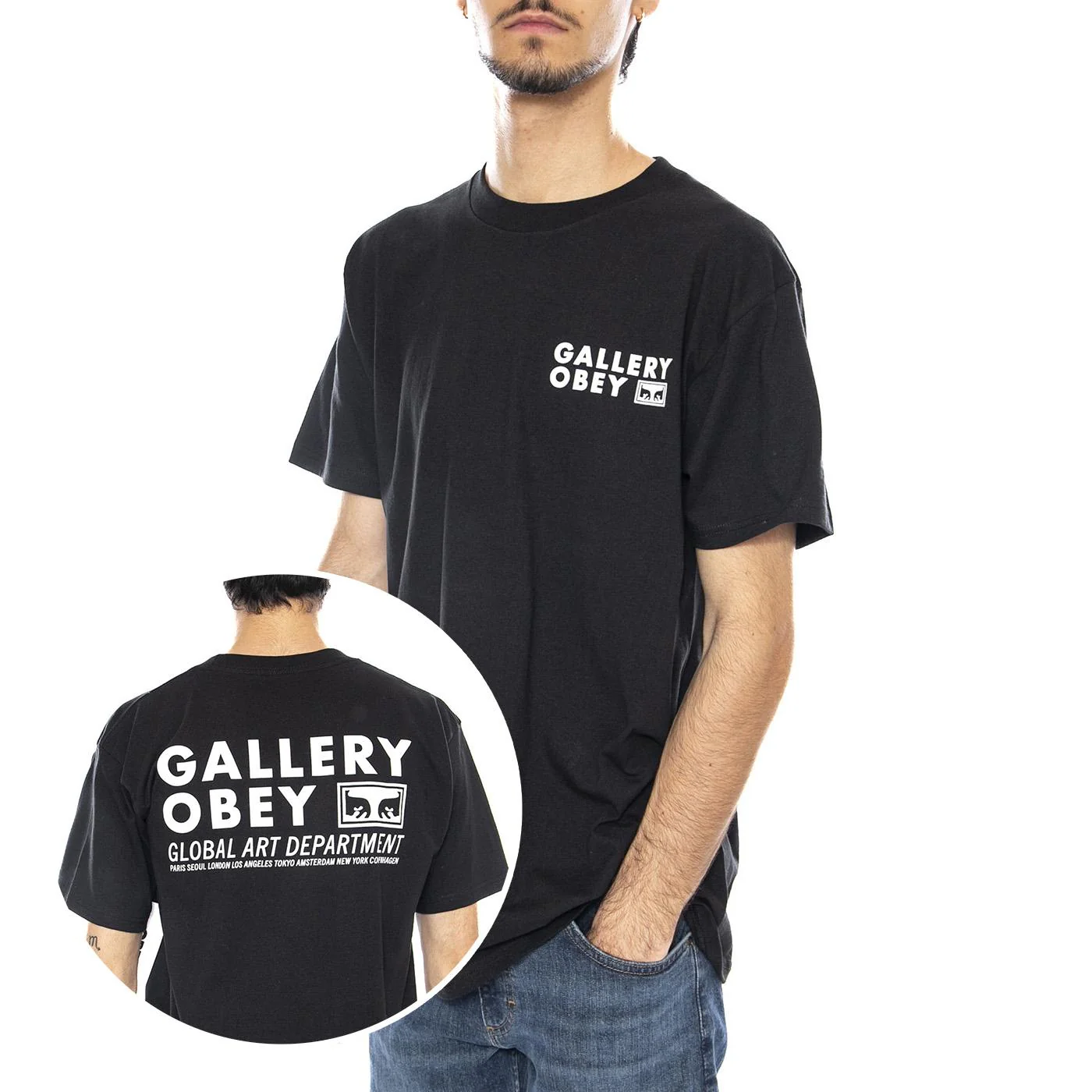 Obey Global Art Department Tee Black - Maglietta Girocollo Uomo Nera Uomo OBEY