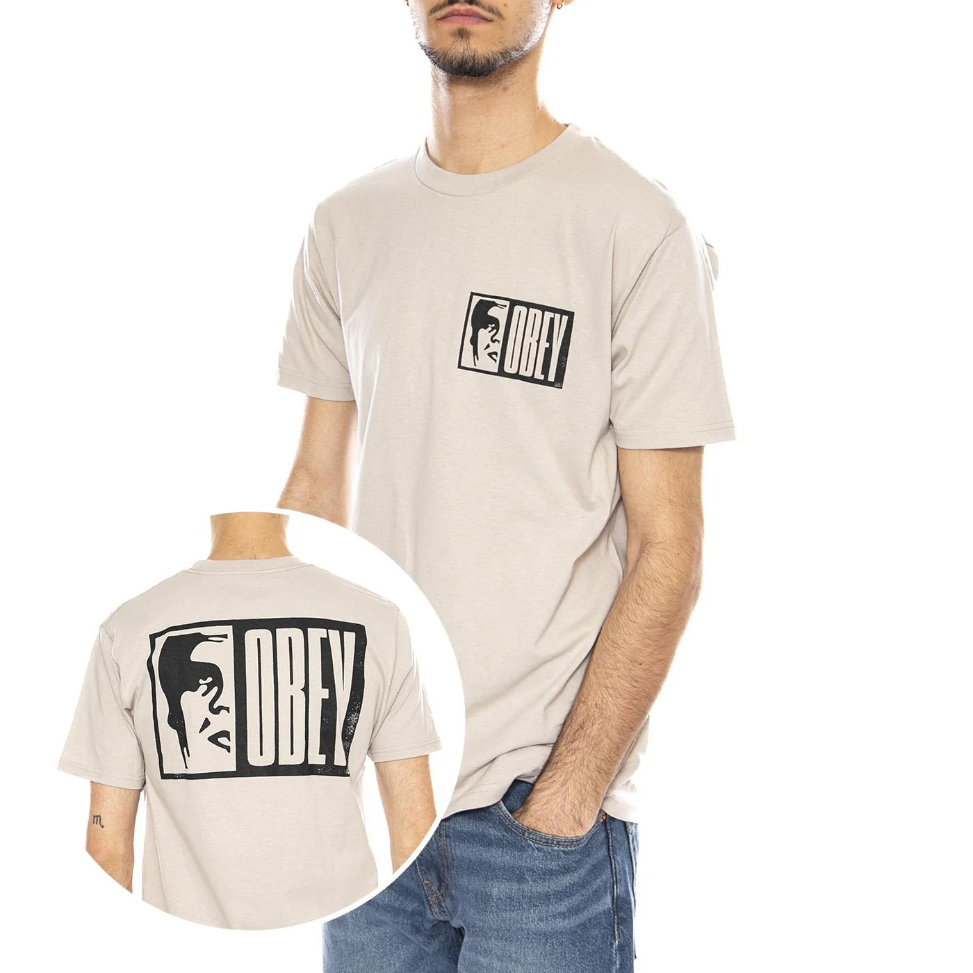 Obey Half Icon Tee -- Maglietta Girocollo Uomo Grigia  Uomo OBEY