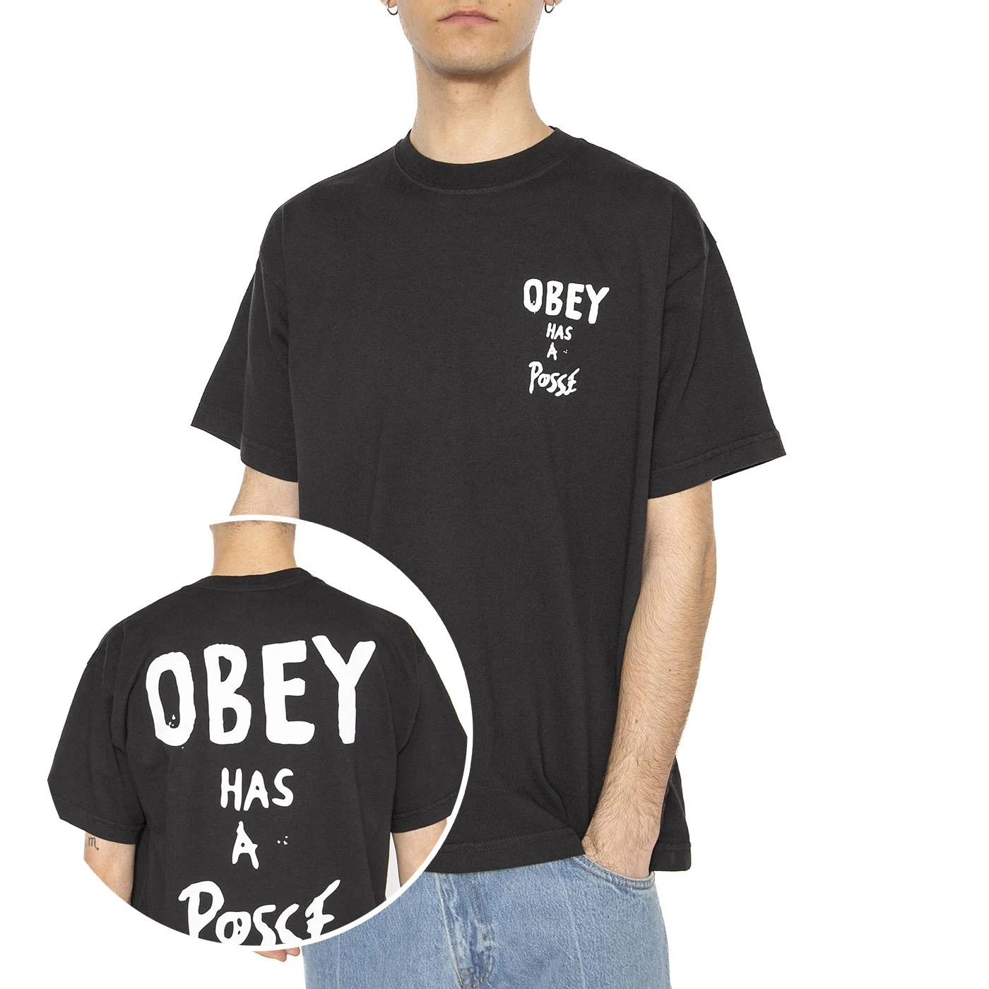 Obey Has A Posse Tee Black - Maglietta Girocollo Uomo Nera Uomo OBEY
