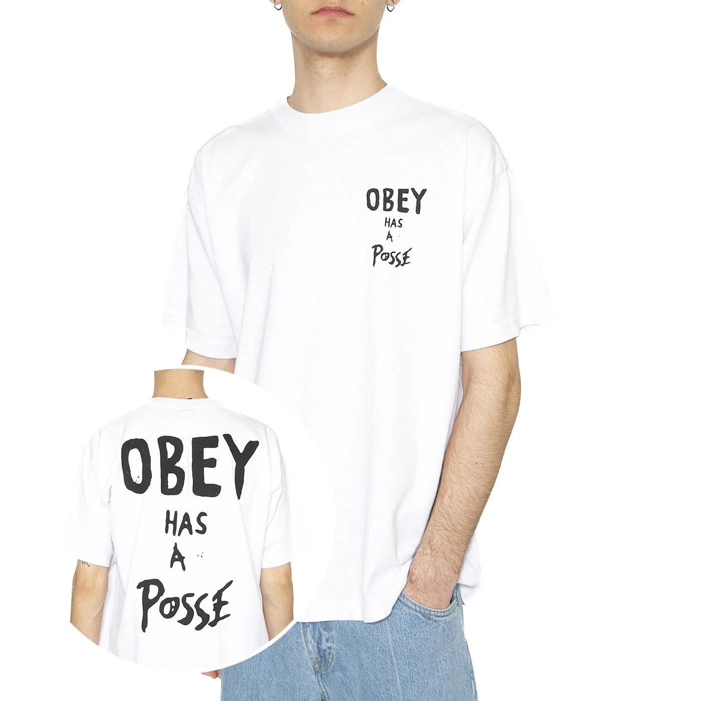 Obey Has A Posse Tee White - Maglietta Girocollo Uomo Bianca Uomo OBEY