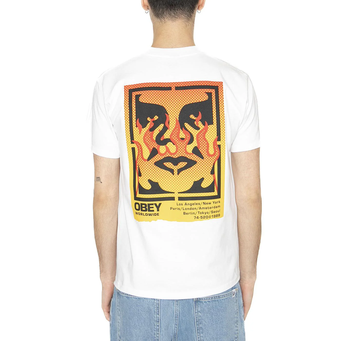 Obey Icon Stencile Flame Tee White - Maglietta Girocollo Uomo Bianca  Uomo OBEY - Image 3