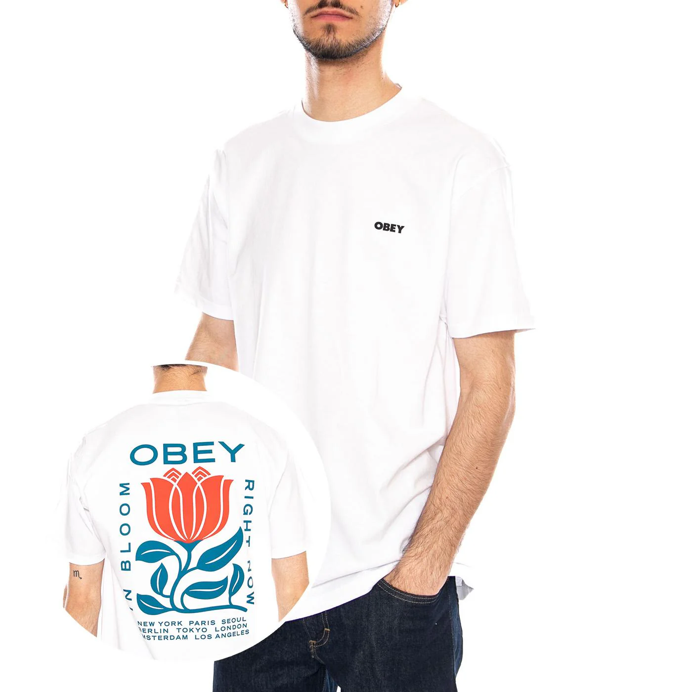 OBEY IN BLOOM TEE - Maglietta Girocollo Uomo Bianca  Uomo OBEY