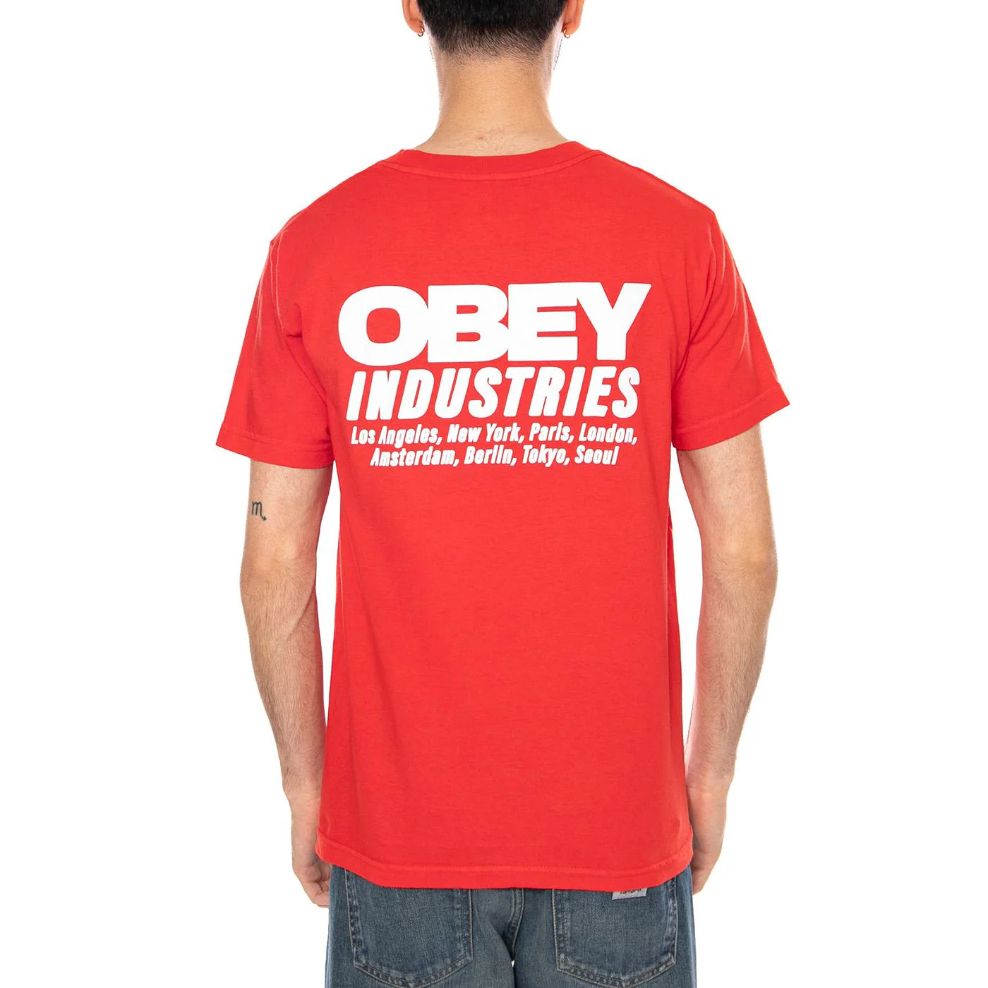 OBEY INDUSTRIES TEE PIGMENT FIERY RED - Maglietta Girocollo Uomo Rossa Uomo OBEY - Image 3