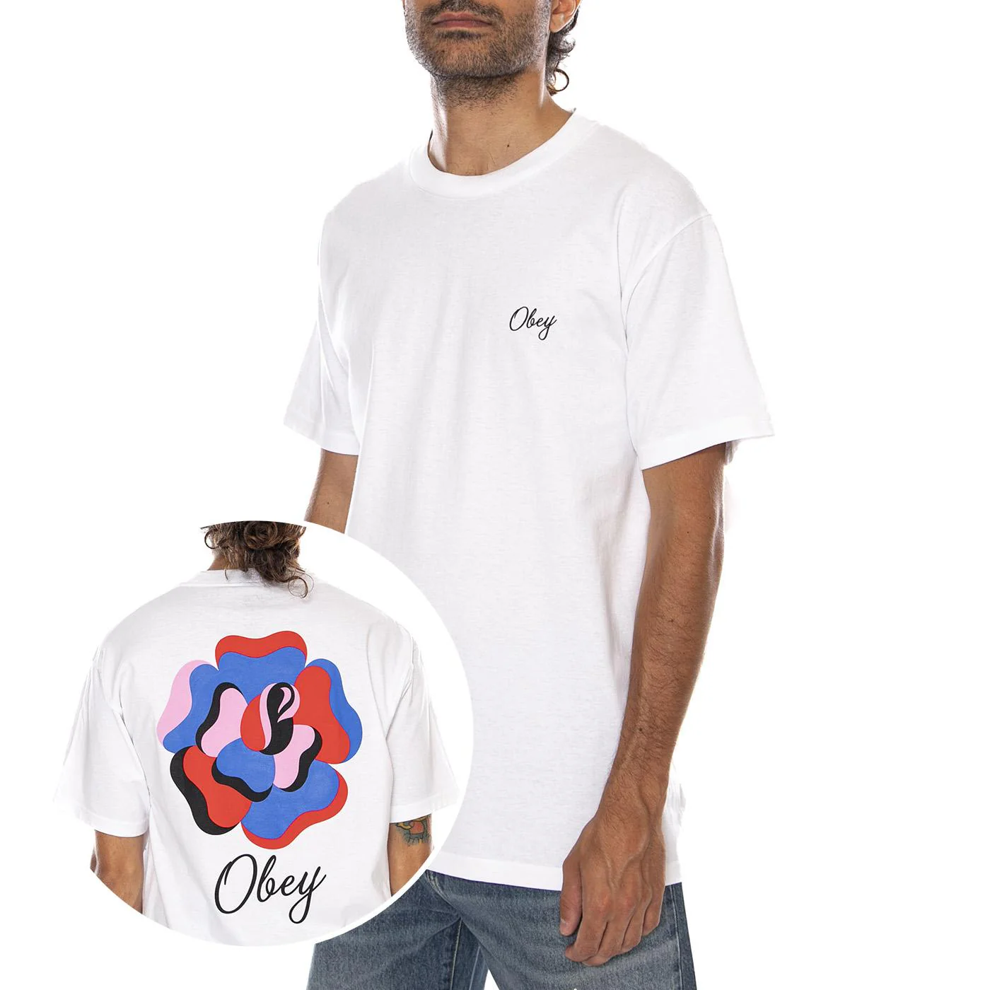 OBEY PAPER ROSE TEE WHITE - Maglietta Girocollo Uomo Bianca Uomo OBEY
