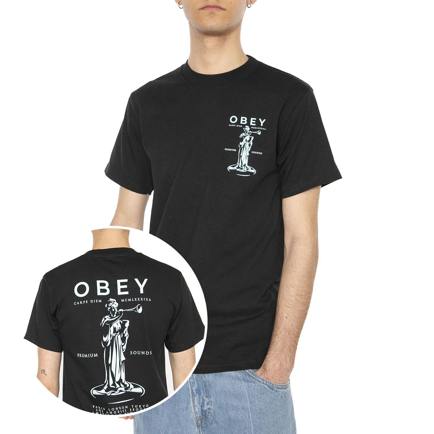 Obey Premium Sound Tee Black - Maglietta Girocollo Uomo Nera Uomo OBEY