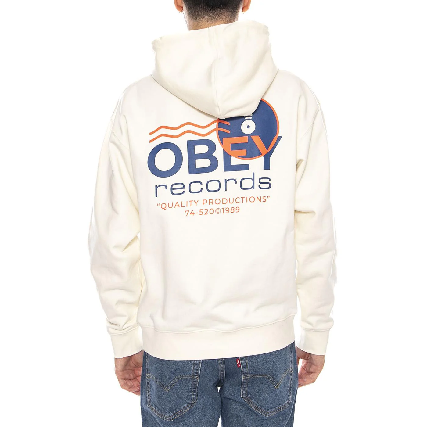 Obey Records Sound Waves Fleece Unbleached -- Felpa con Cappuccio Uomo Beige Naturale Uomo OBEY - Image 3