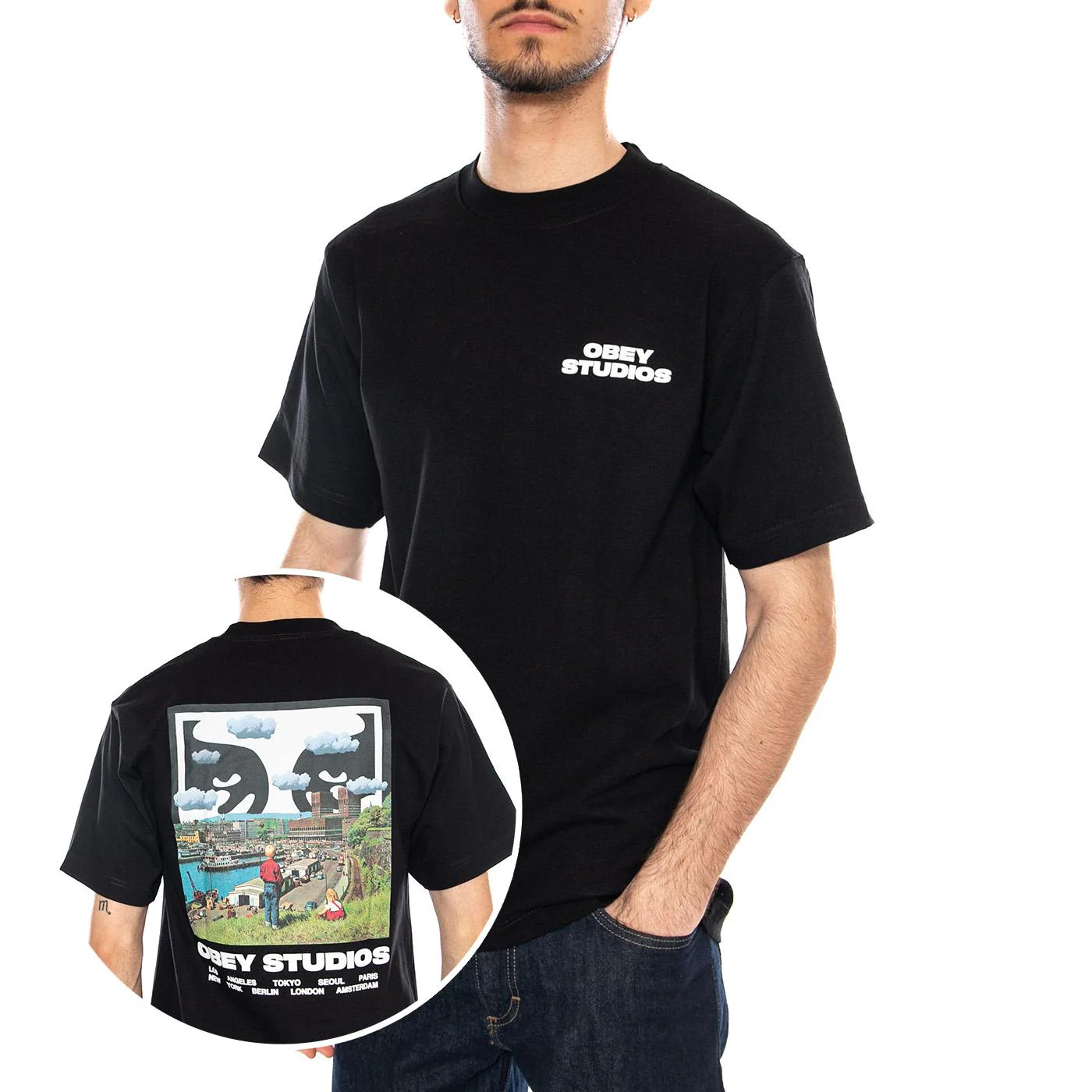 OBEY SKY FACE TEE - Maglietta Girocollo Uomo Nera Uomo OBEY