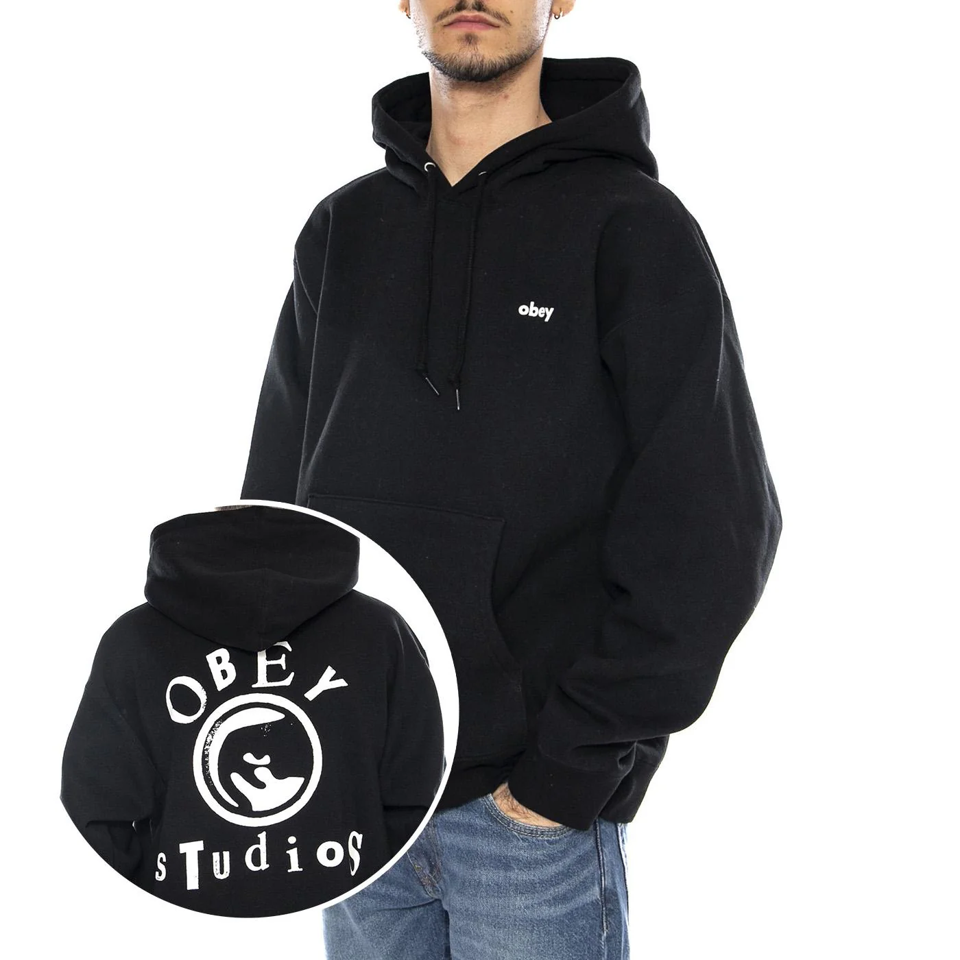 Obey Studios Icon Fleece Black -- Felpa Girocollo Uomo Nera  Uomo OBEY