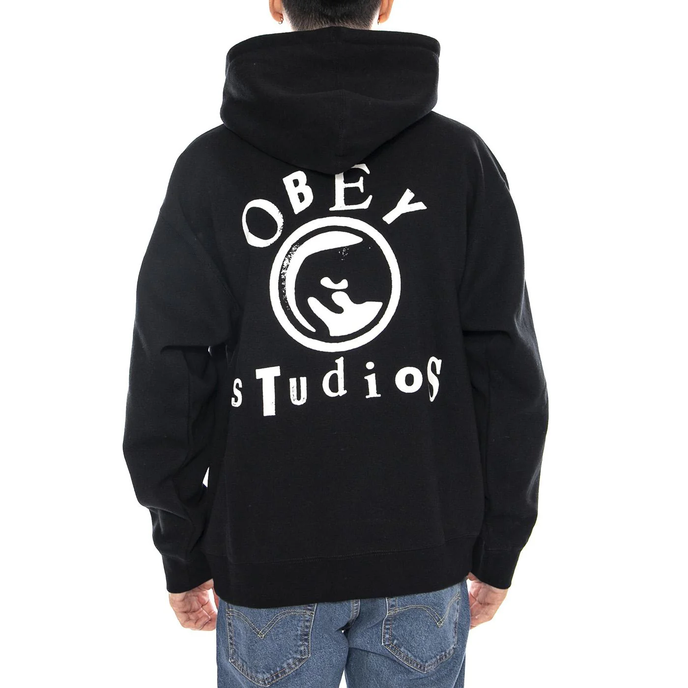 Obey Studios Icon Fleece Black -- Felpa Girocollo Uomo Nera  Uomo OBEY - Image 3