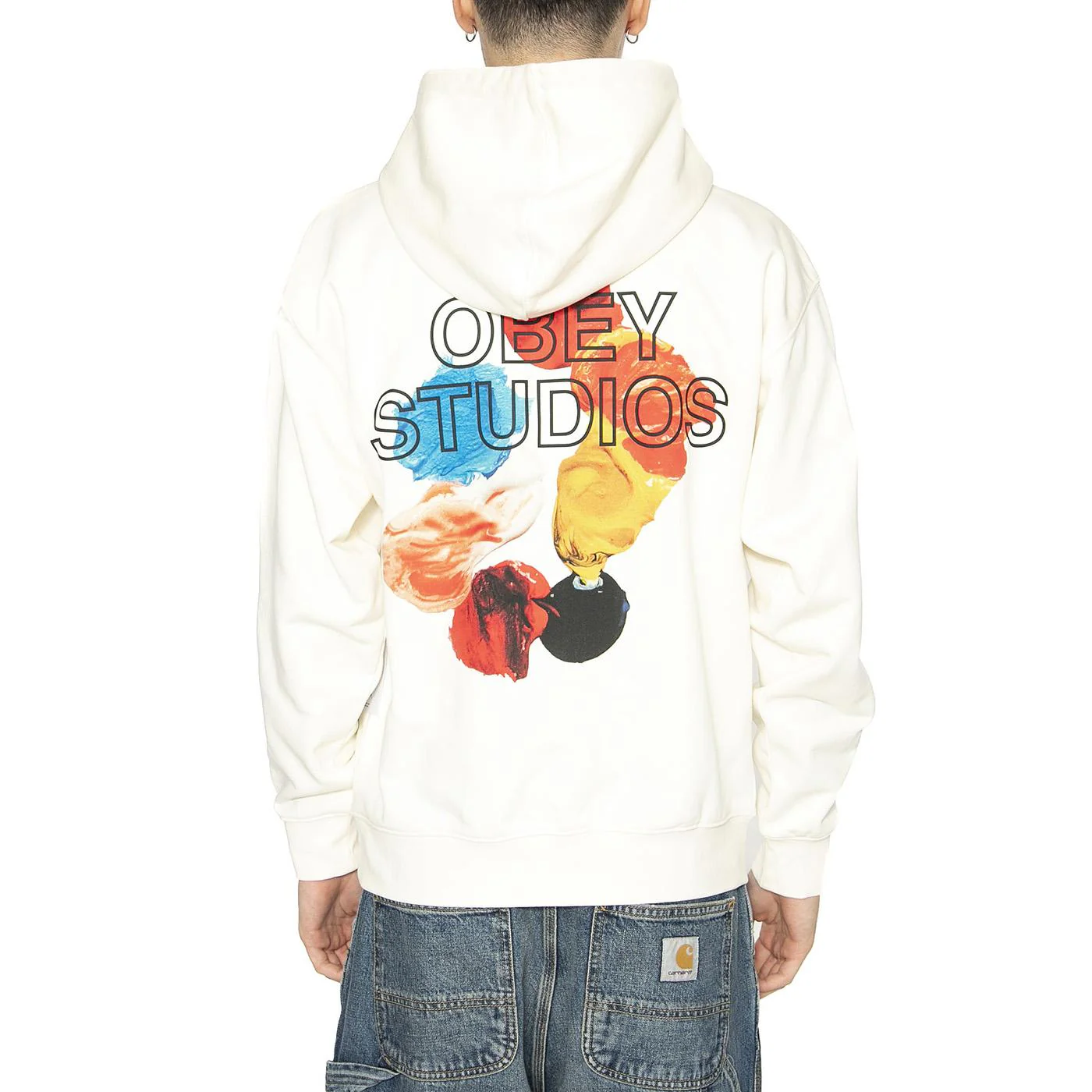 Obey Studios Palette Fleece Unbleached - Felpa con Cappuccio Uomo Bianca Uomo OBEY - Image 3