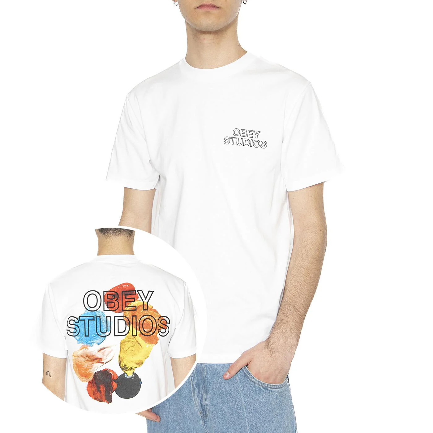Obey Studios Palette Tee White - Maglietta Girocollo Uomo Bianca  Uomo OBEY