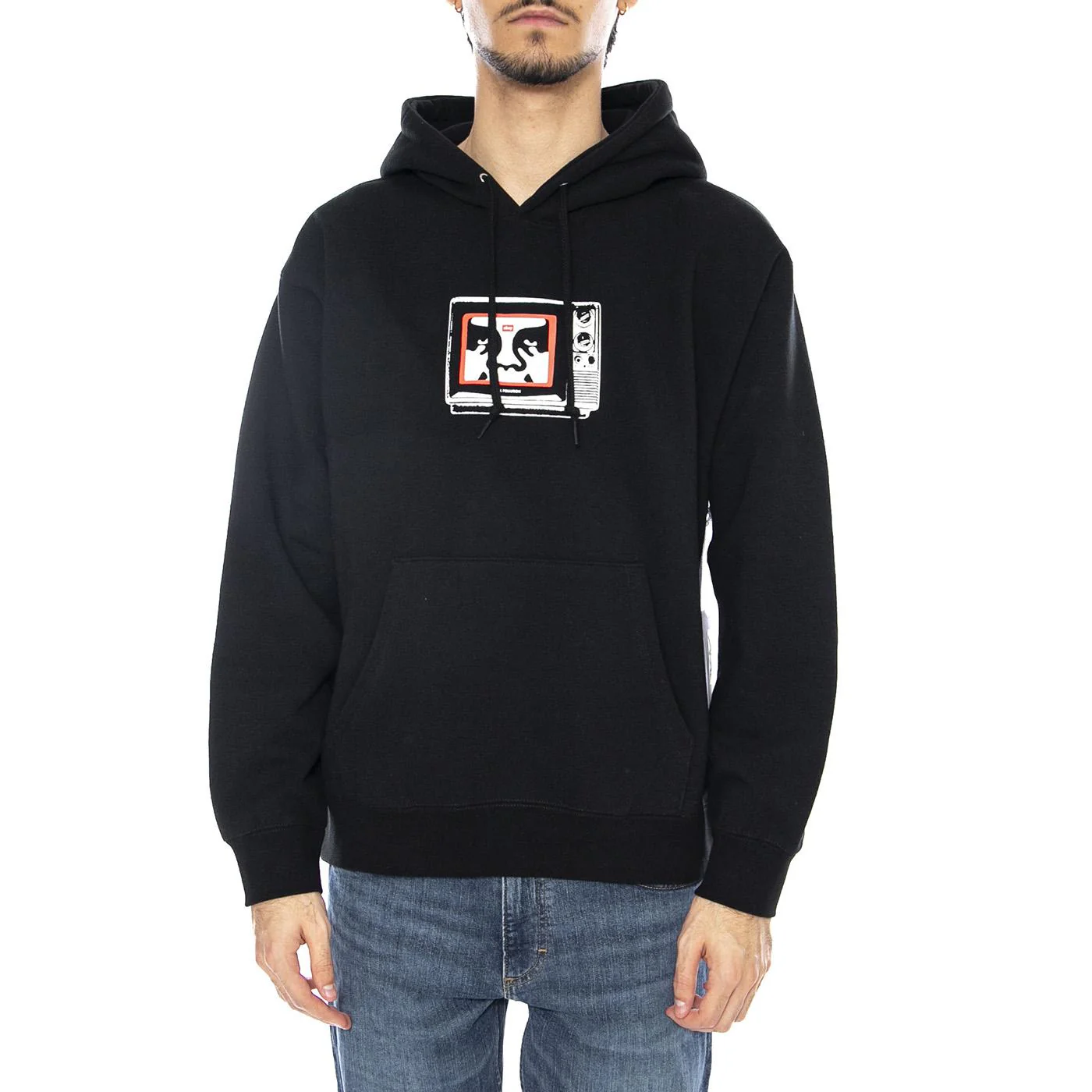 Obey TV Fleece Black - Felpa con Cappuccio Uomo Nera Uomo OBEY - Image 2