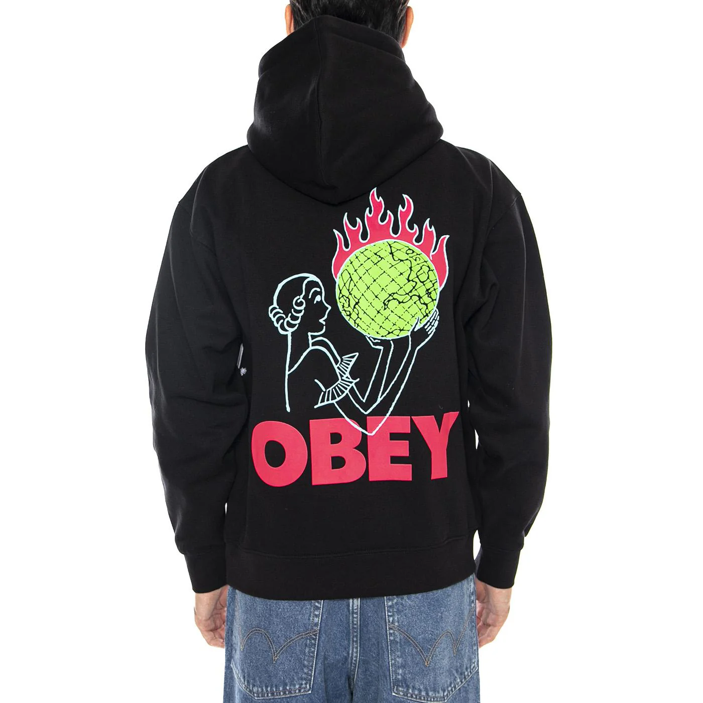 OBEY World In Flames Fleece Black - Felpa con Cappuccio Uomo Nera Uomo OBEY - Image 3