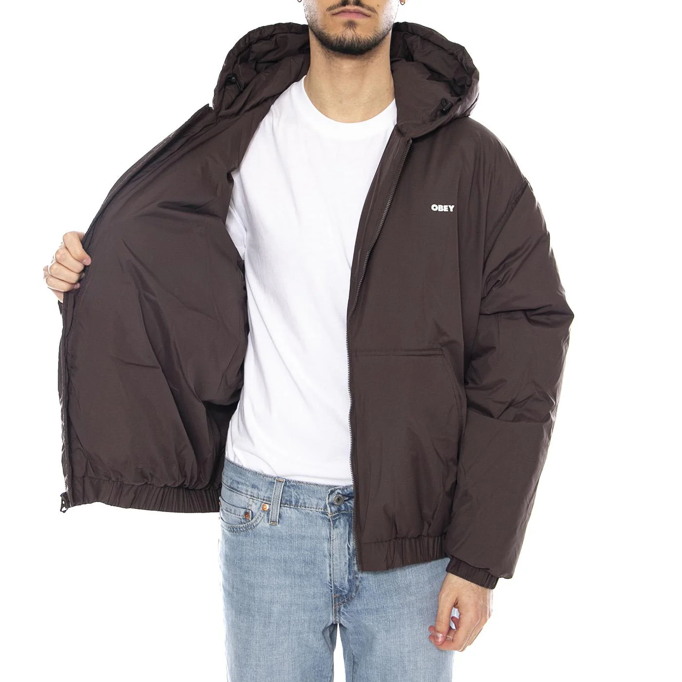Retreat Hooded Jacket -- Giacca Uomo Marrone con Cappuccio  Uomo OBEY - Image 4