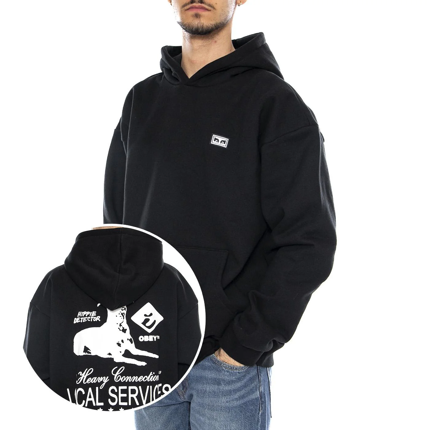 Services Extra Heavy Hood Fleece Black -- Felpa con Cappuccio Uomo Nera Uomo OBEY