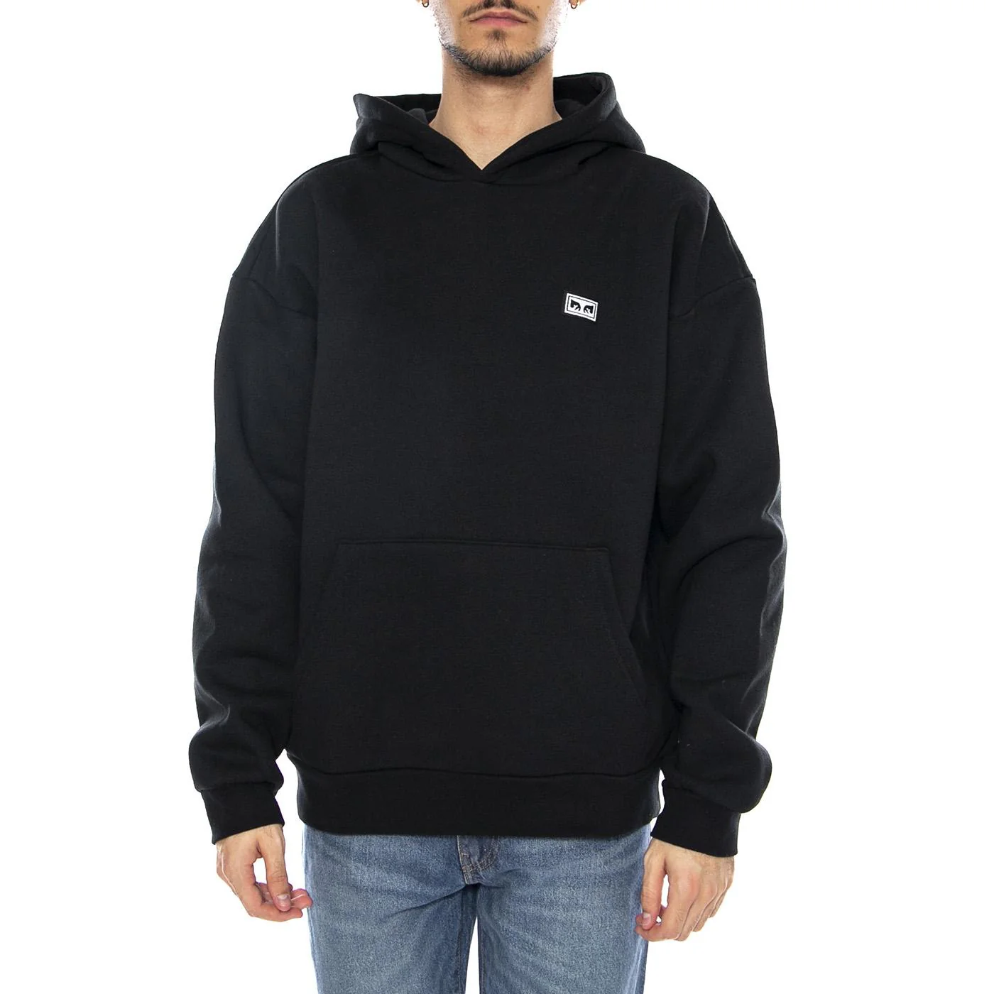 Services Extra Heavy Hood Fleece Black -- Felpa con Cappuccio Uomo Nera Uomo OBEY - Image 2