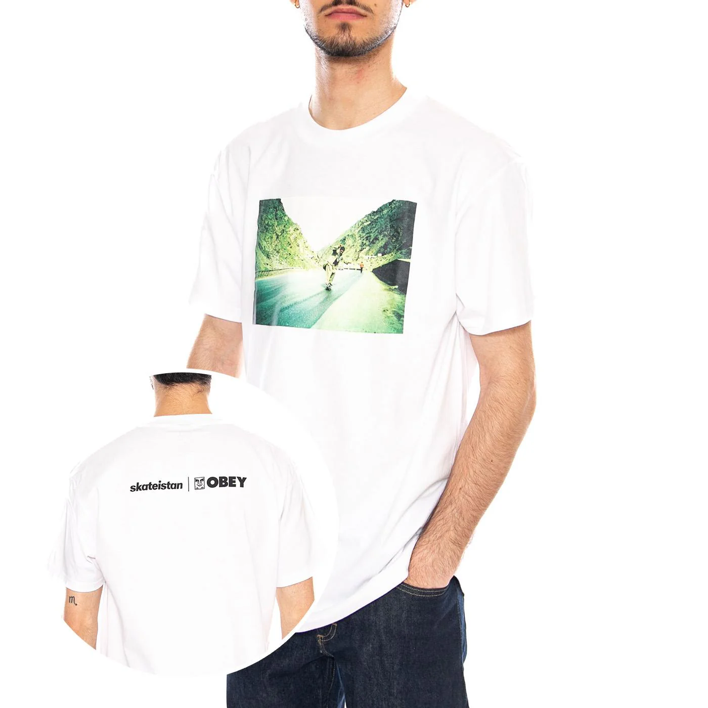Skateistan / Obey Photo Tee White - Maglietta Girocollo Uomo Bianca Uomo OBEY