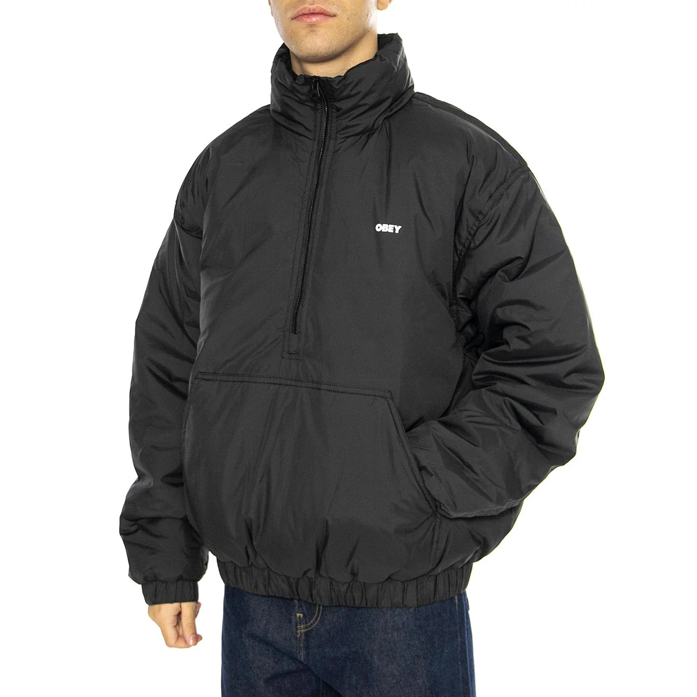 Studio Mock Neck Anorak Black - Giacca Uomo Nera Uomo OBEY