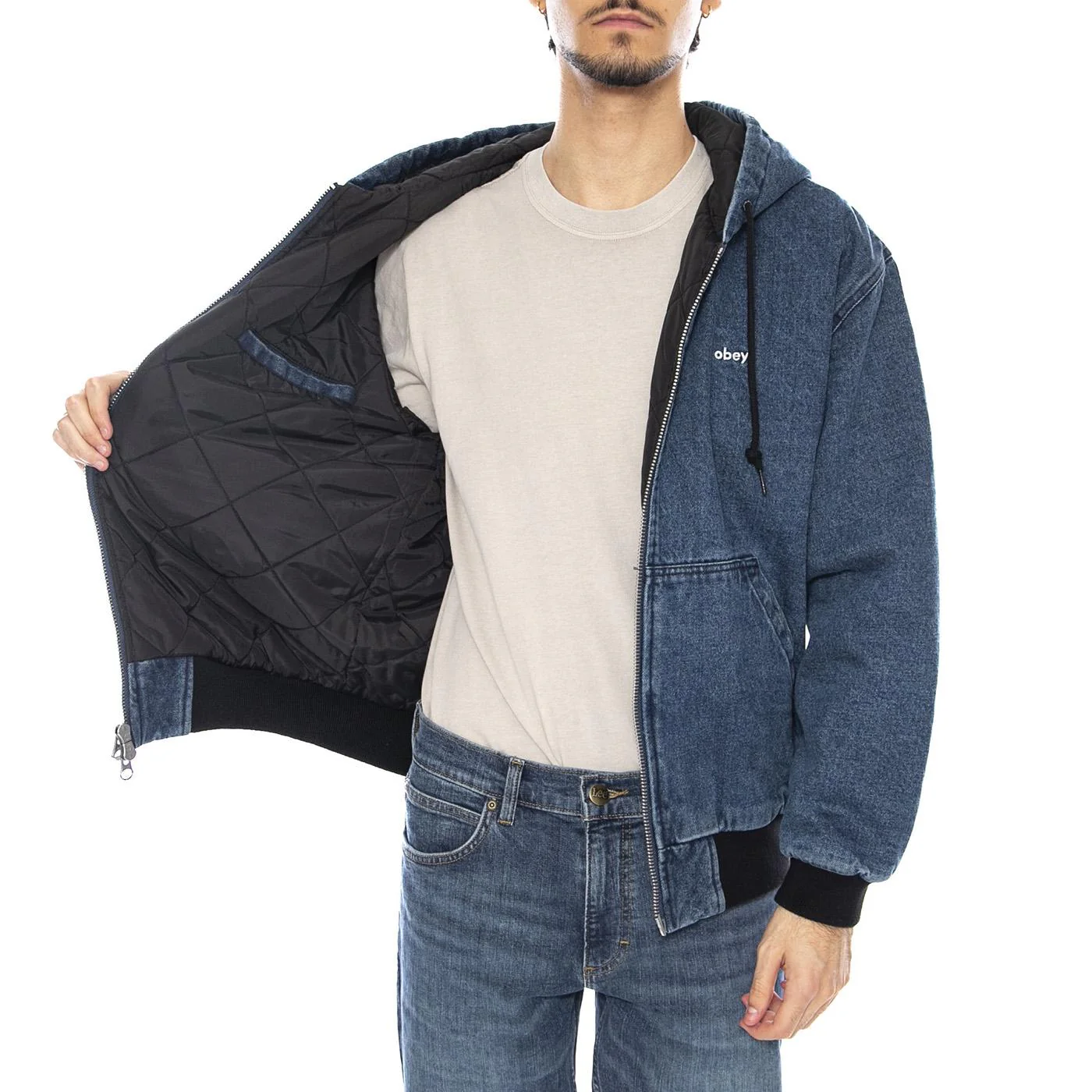 Wiltern Zip Up Hood Jacket Stone Wash Blue - Giacca con Cappuccio Uomo Blu  Uomo OBEY - Image 4