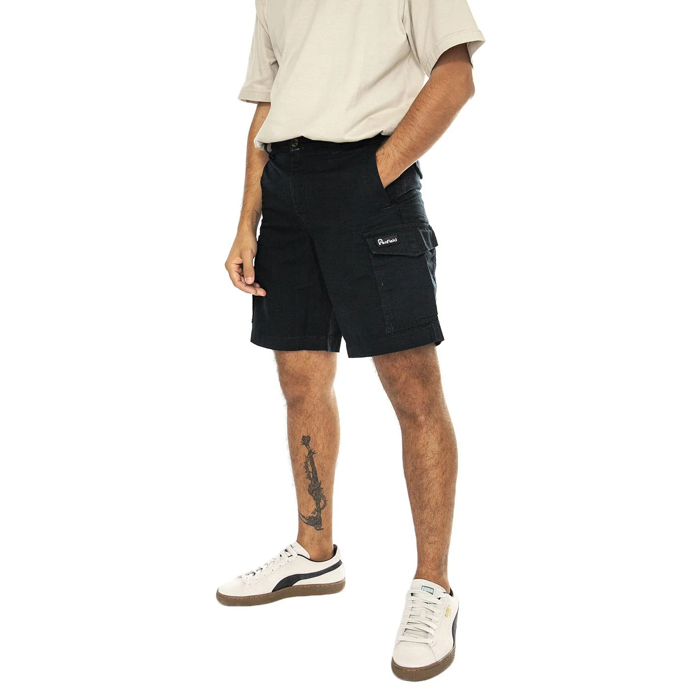 P Bear Cargo Shorts Black - Bermuda Cargo Uomo Neri Uomo PENFIELD