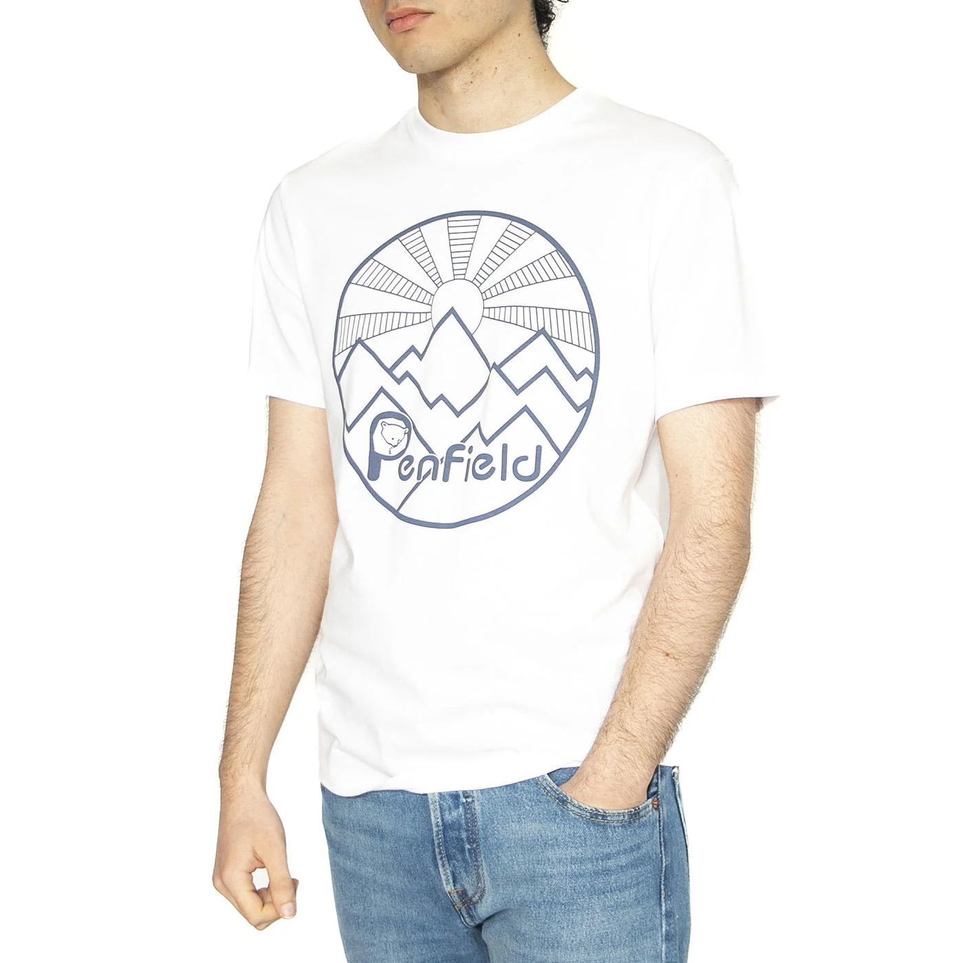 Penfild Circular Sun Mountain Bright White - Maglietta Girocollo Uomo Bianca  Uomo PENFIELD