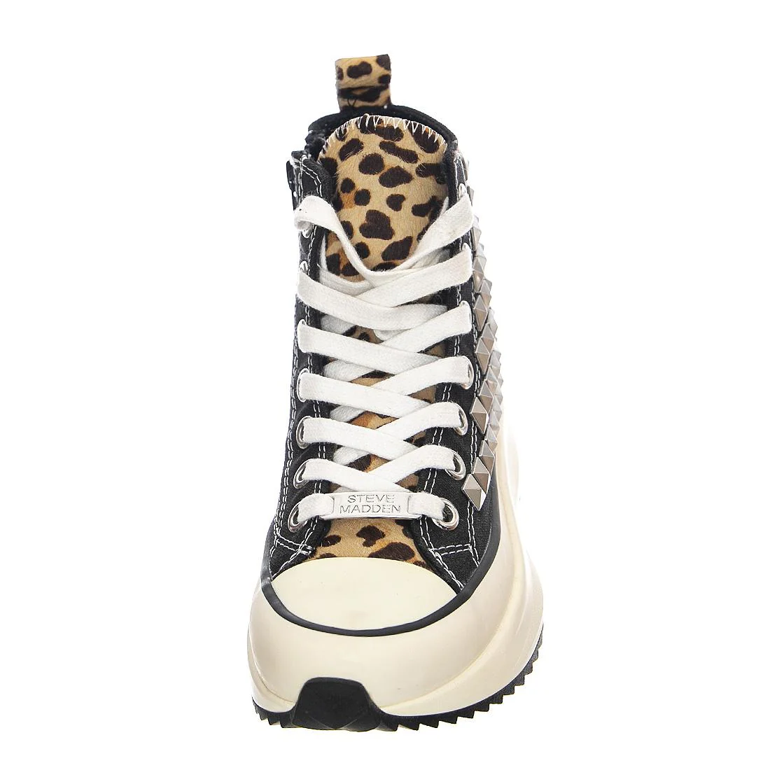 Shark Pony Hair - Scarpe Stringate Profilo Alto Donna Nere con Borchie  Donna STEVE MADDEN - Image 3