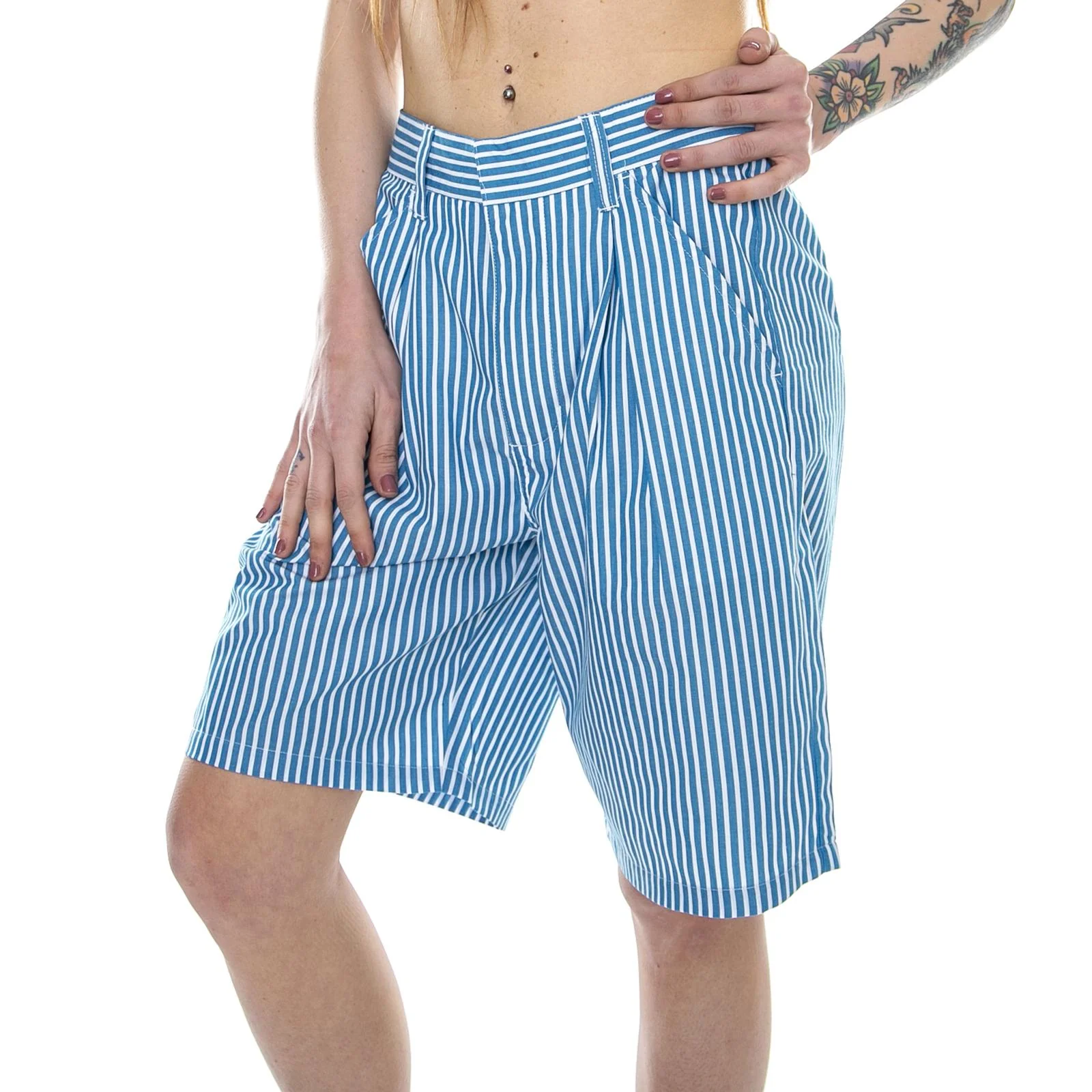 Doris Stripe Baggy Shorts - Blue Stripes - Bermuda Casual Donna Blu / Bianchi Donna STUSSY