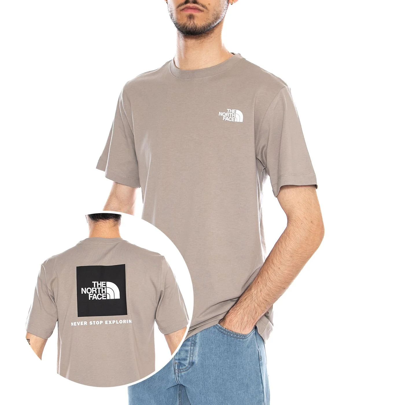 M Evo Box NSE Reg SS Stone Stab - Maglietta Girocollo Uomo Grigia Uomo THE NORTH FACE