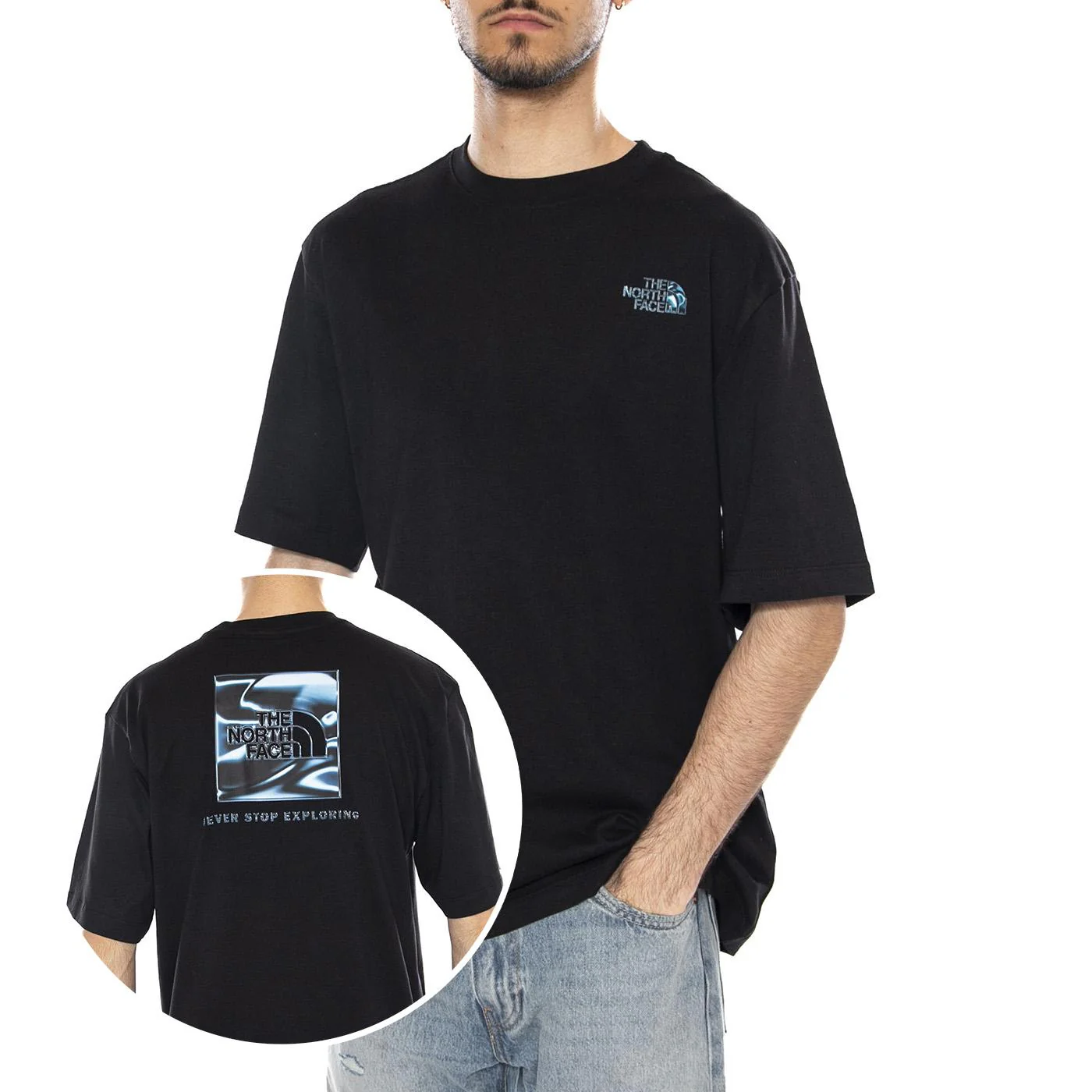 M LQD BOX NSE OS SS TEE - Maglietta Girocollo Uomo Nera  Uomo THE NORTH FACE