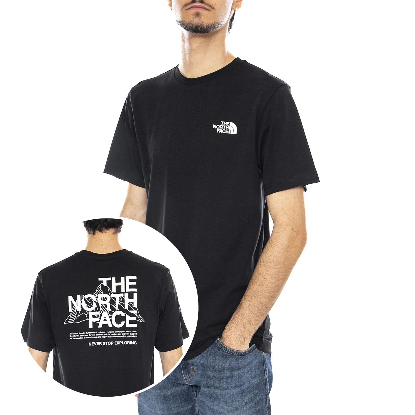 M Mountain Sketch SS Tee Black - Maglietta Girocollo Uomo Nera Uomo THE NORTH FACE