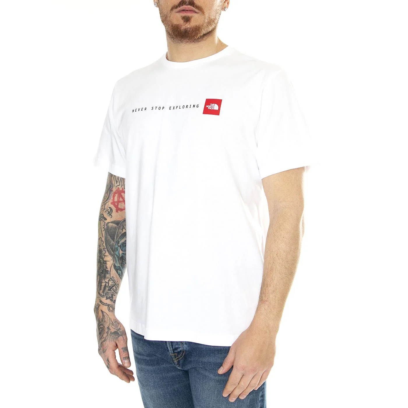 M S/S Never Stop Exploring Tee Tnf White - Maglietta Girocollo Uomo Bianca  Uomo THE NORTH FACE