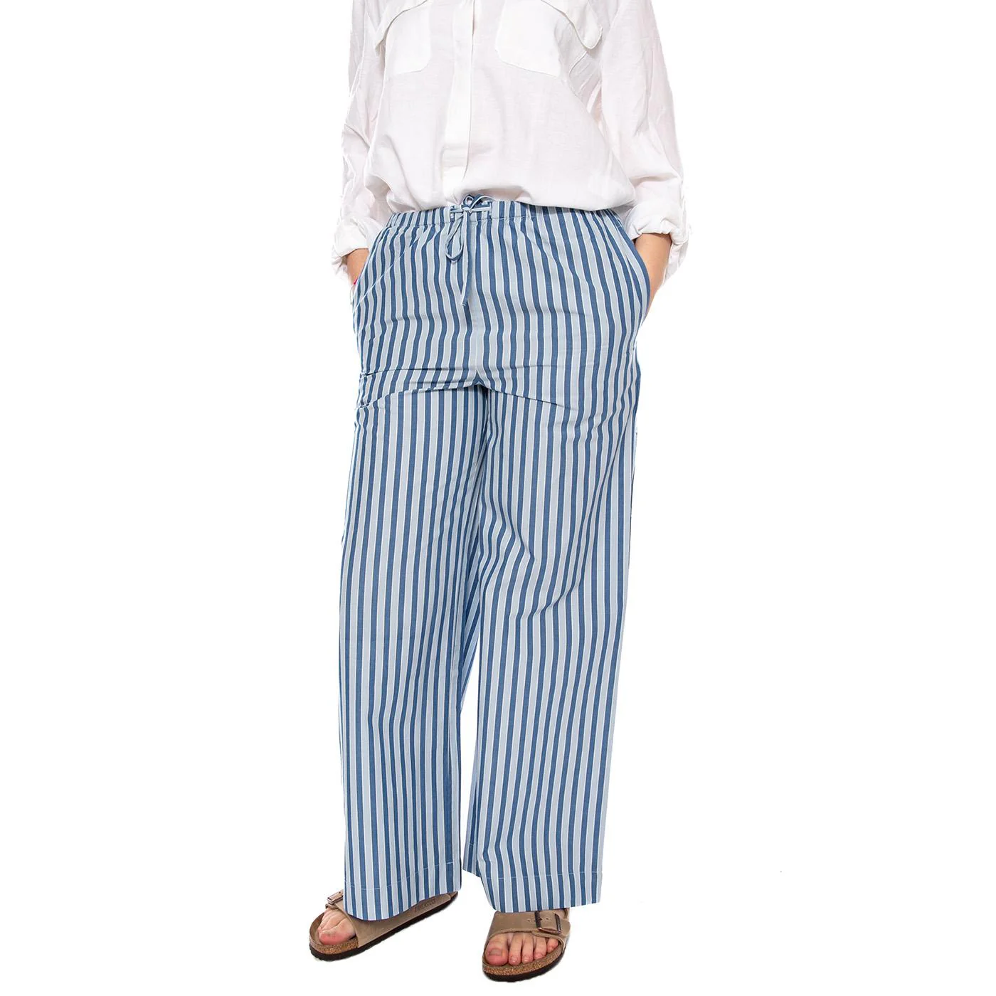 BEGUR STRIPES BRIGITTE PANTS BLUE - Pantaloni Larghi Donna Blu  Donna THINKING MU