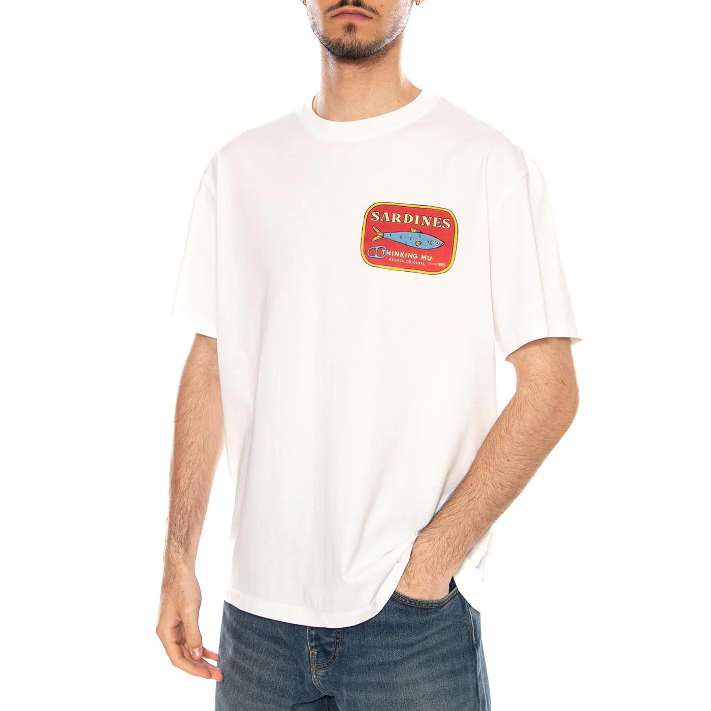 SARDINES AARON TEE WHITE - Maglietta Girocollo Uomo Bianca Uomo THINKING MU