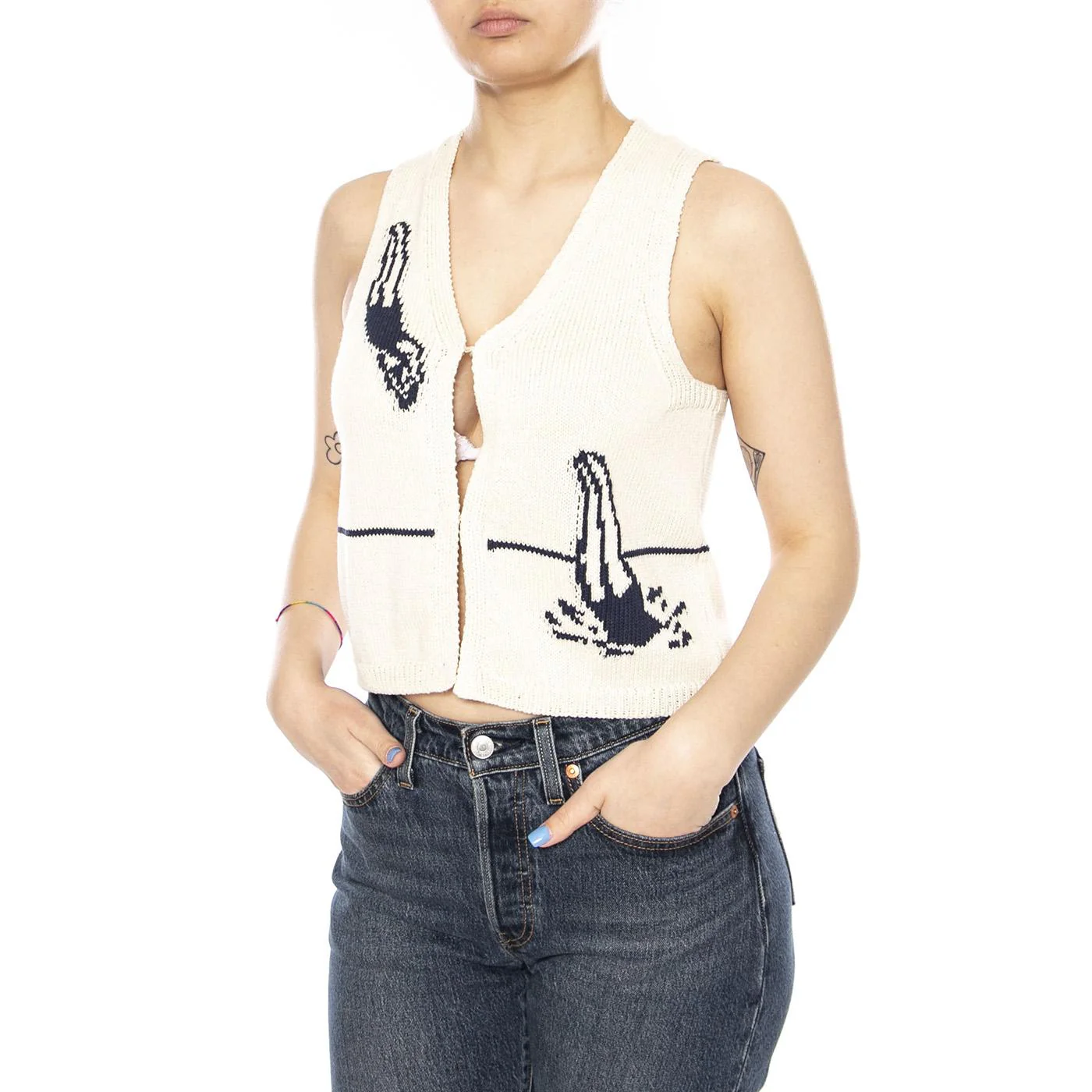 SWIMMERS ECRU ROBBIE KNITTED VEST - Top Donna Ecrù Donna THINKING MU
