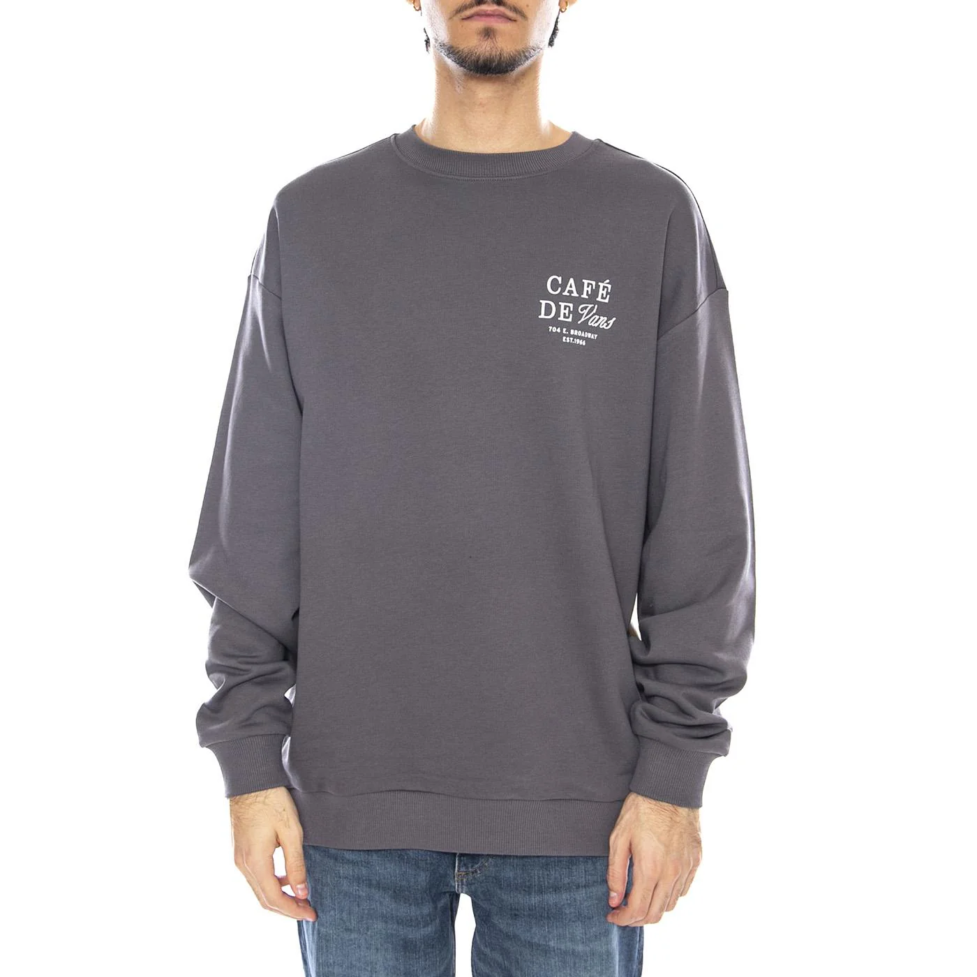 Cafe Vans OS PO Asphalt Crewneck Sweatshirt -- Felpa Girocollo Grigia  Uomo VANS - Image 2