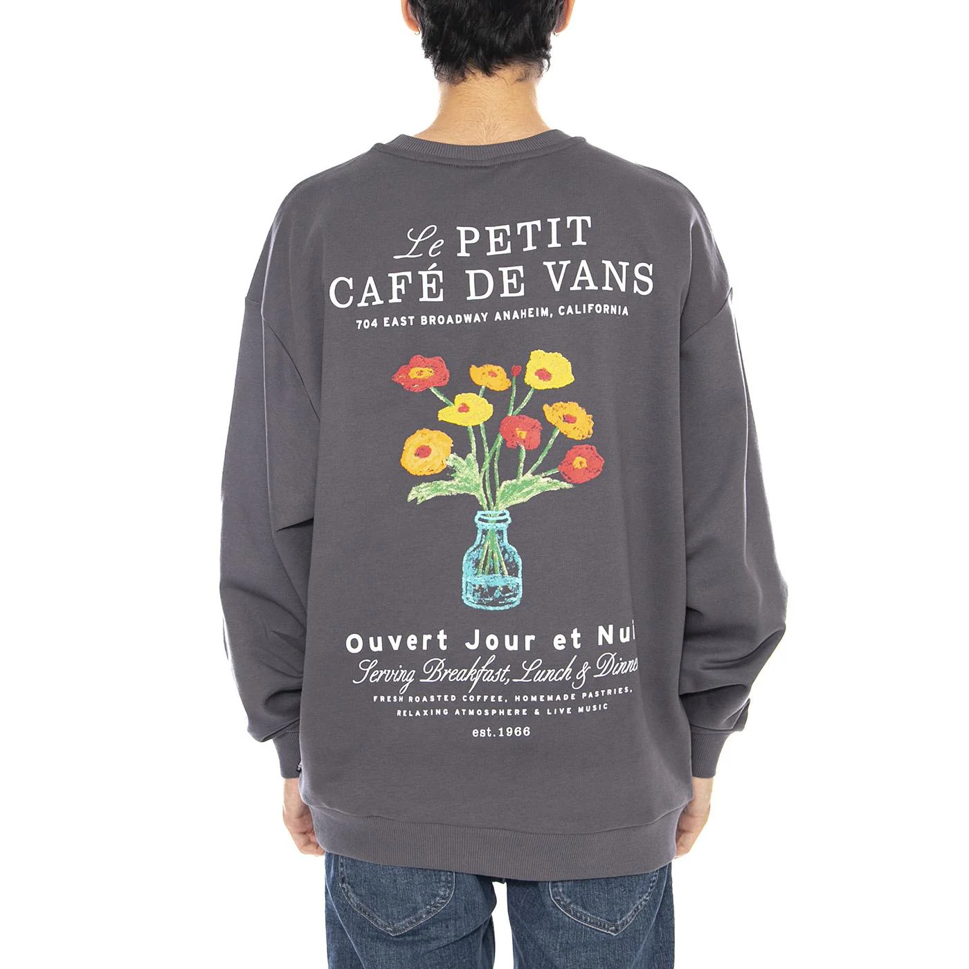 Cafe Vans OS PO Asphalt Crewneck Sweatshirt -- Felpa Girocollo Grigia  Uomo VANS - Image 3