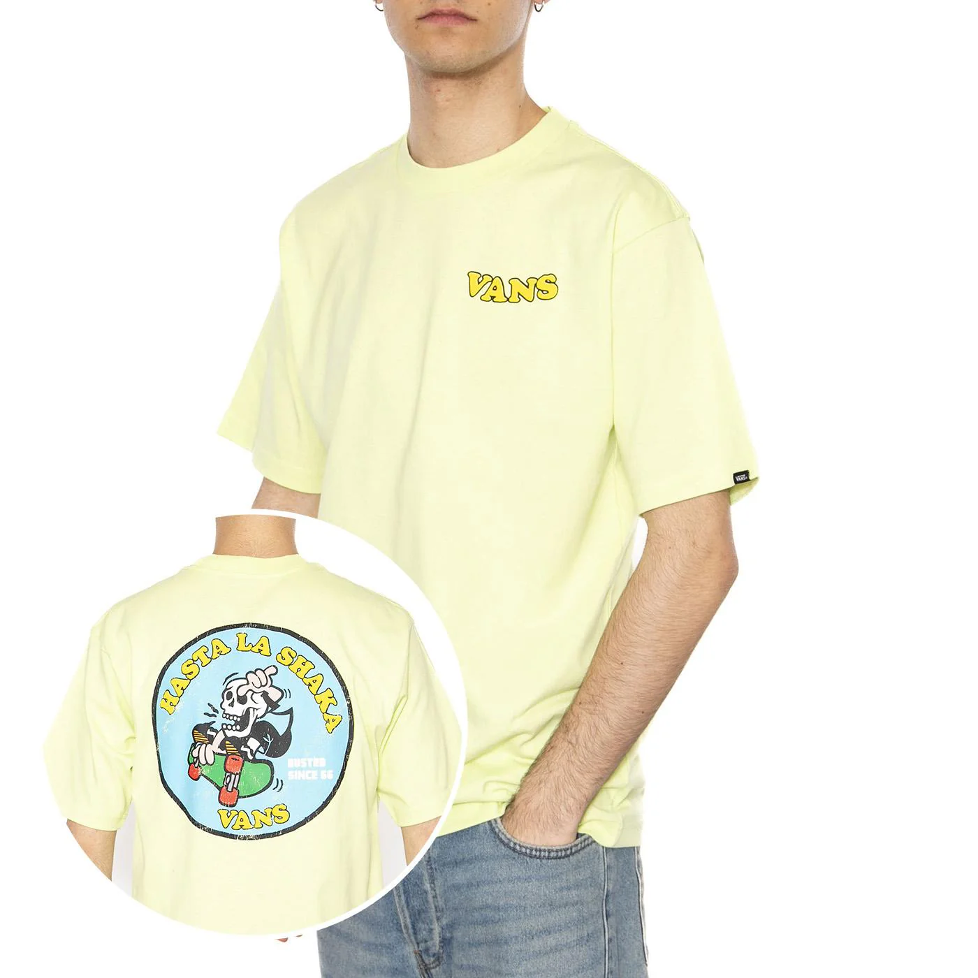 Skull La Shaka Loose SS Shadow Lime - Maglietta Girocollo Uomo Bianca  Uomo VANS