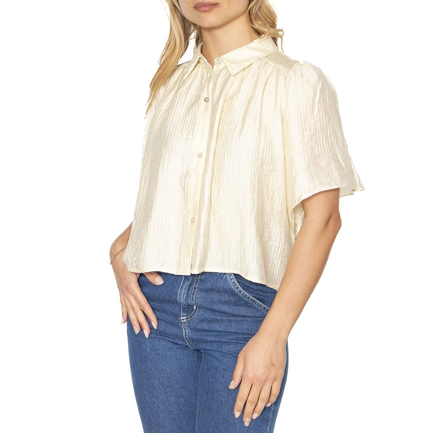 Camisa fluida manga corta blanca - Camicia Maniche Corte Donna Beige Donna WILD PONY