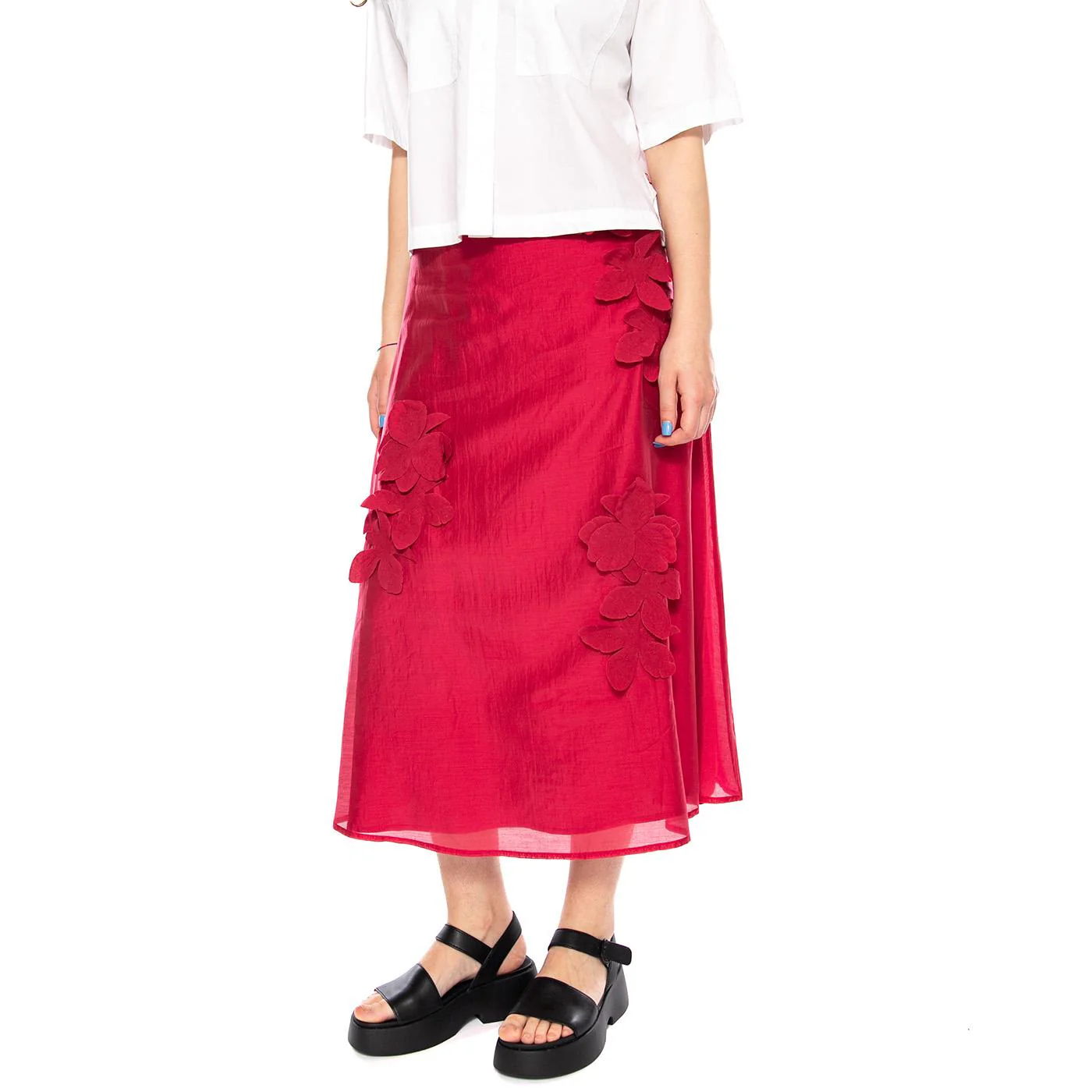 FALDA MIDI FLUIDA FUCSIA - Gonna Lunga Donna Viola Donna WILD PONY