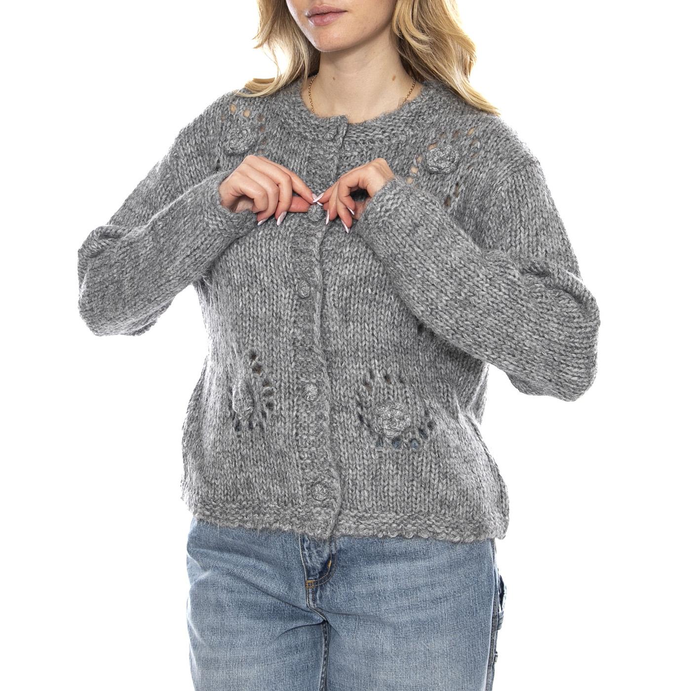 Knit Cardigan Donna Gray Crochet -- Cardigan Donna Grigio Donna WILD PONY
