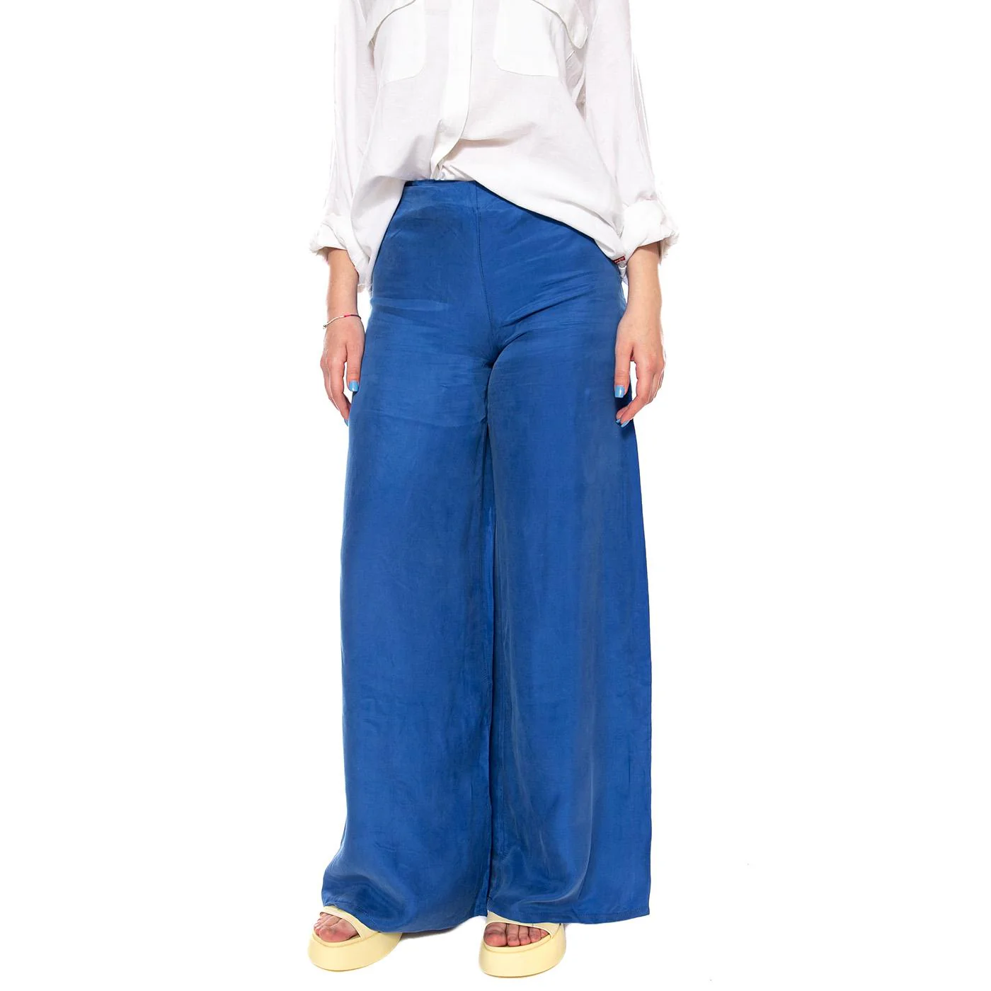 PANTALÓN CREPÉ AZUL - Pantaloni Larghi Donna Blu Donna WILD PONY